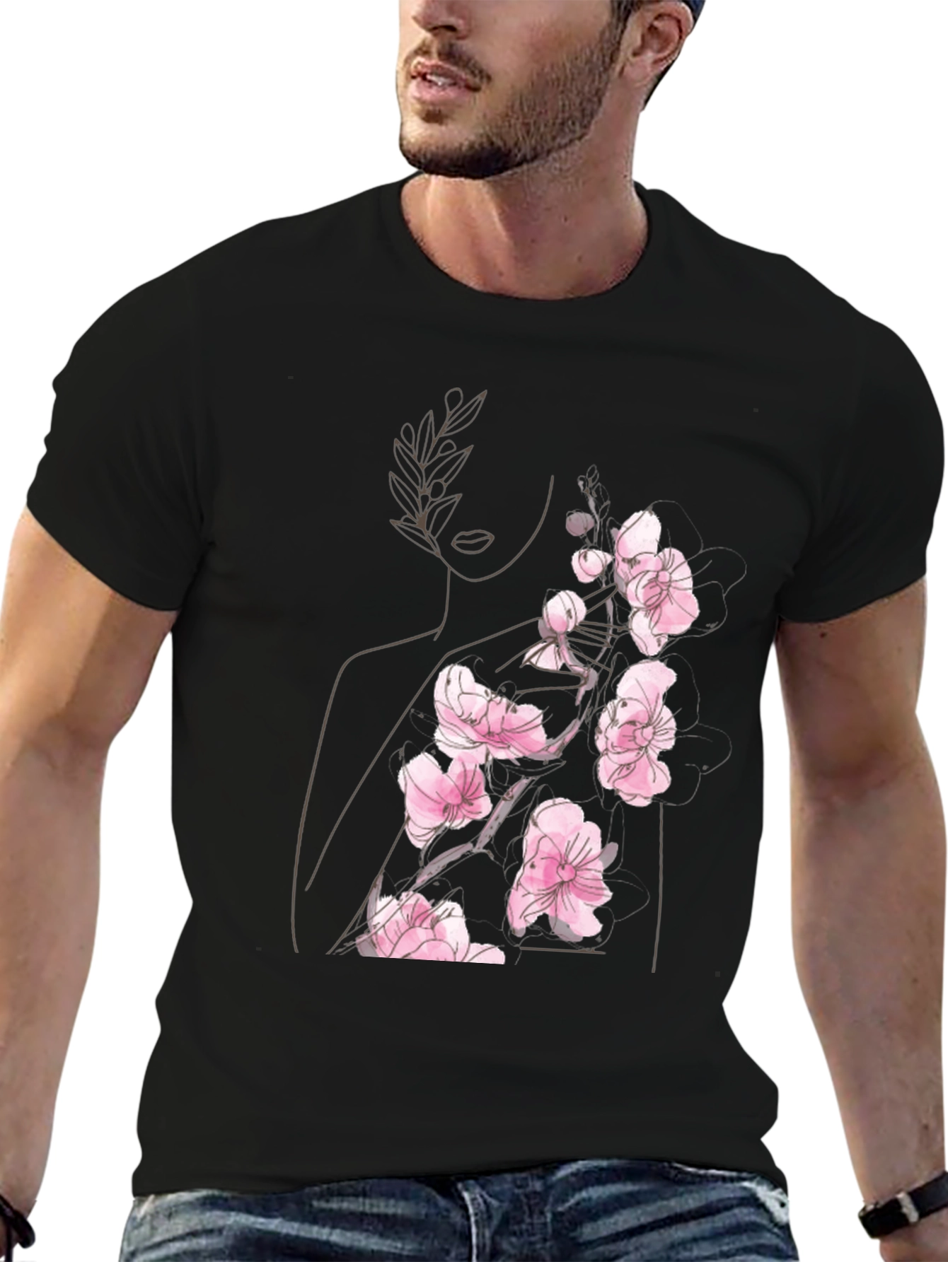Floral Woman Graphic Black T-Shirt