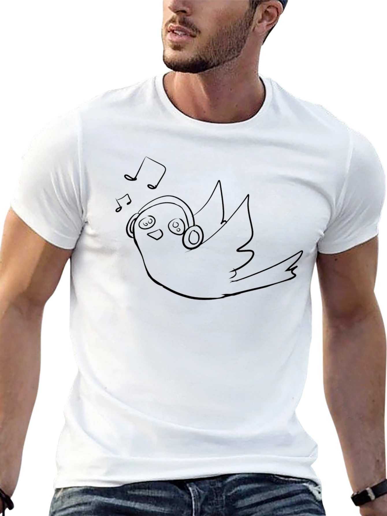 Bird with Headphones Graphic Tee - Black