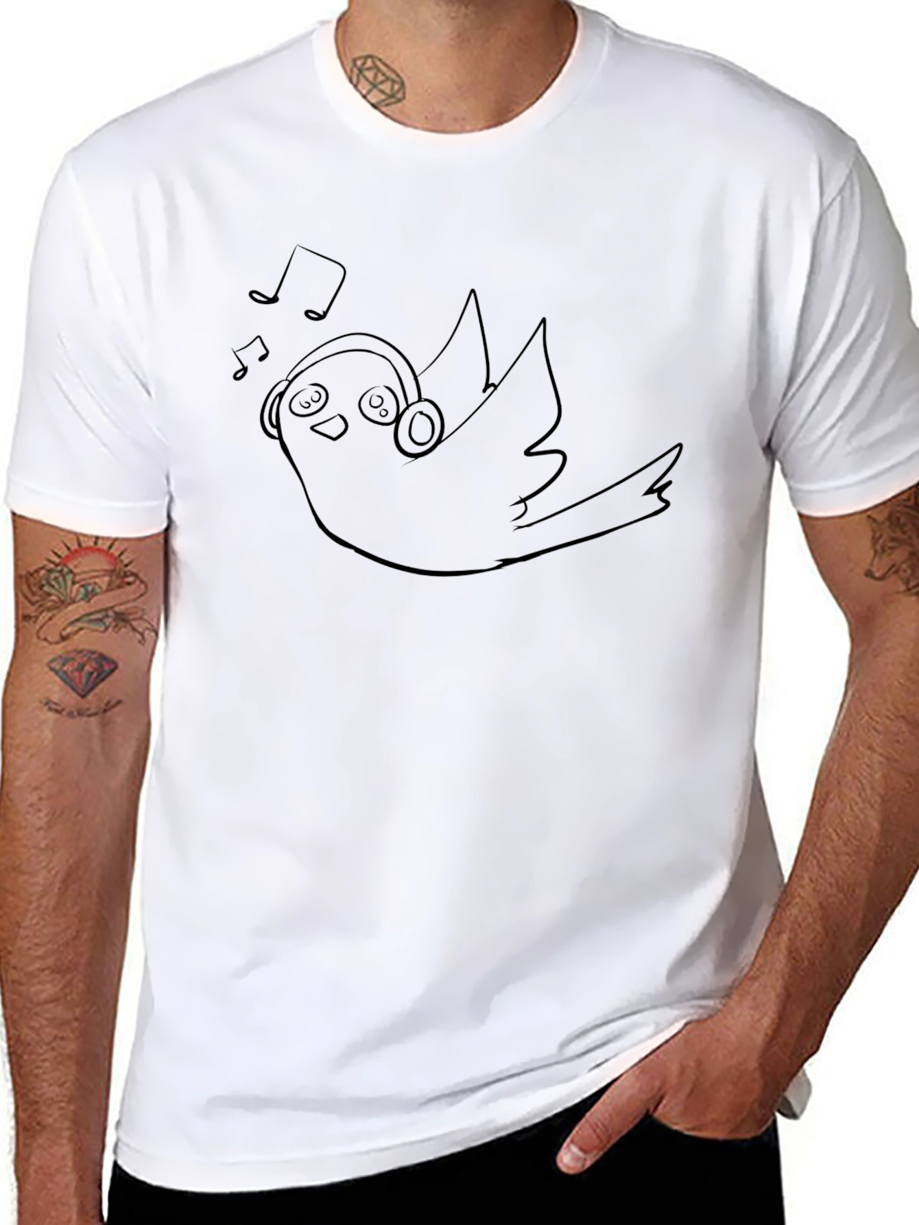 Bird with Headphones Graphic Tee - Black