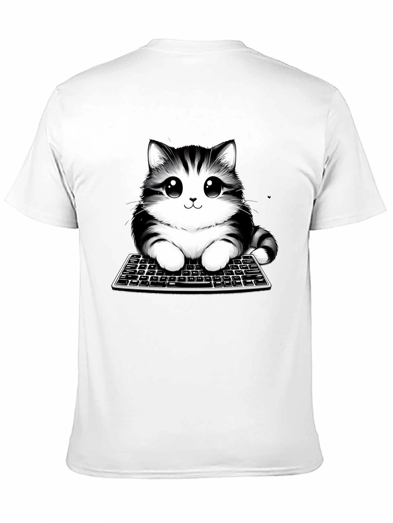 Cute Cat on Keyboard Black T-Shirt