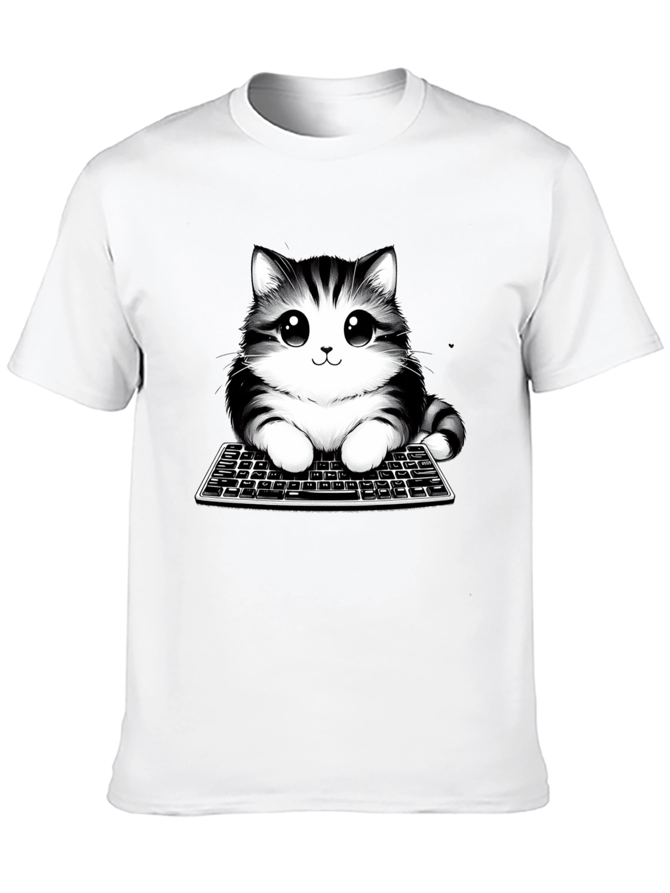 Cute Cat on Keyboard Black T-Shirt