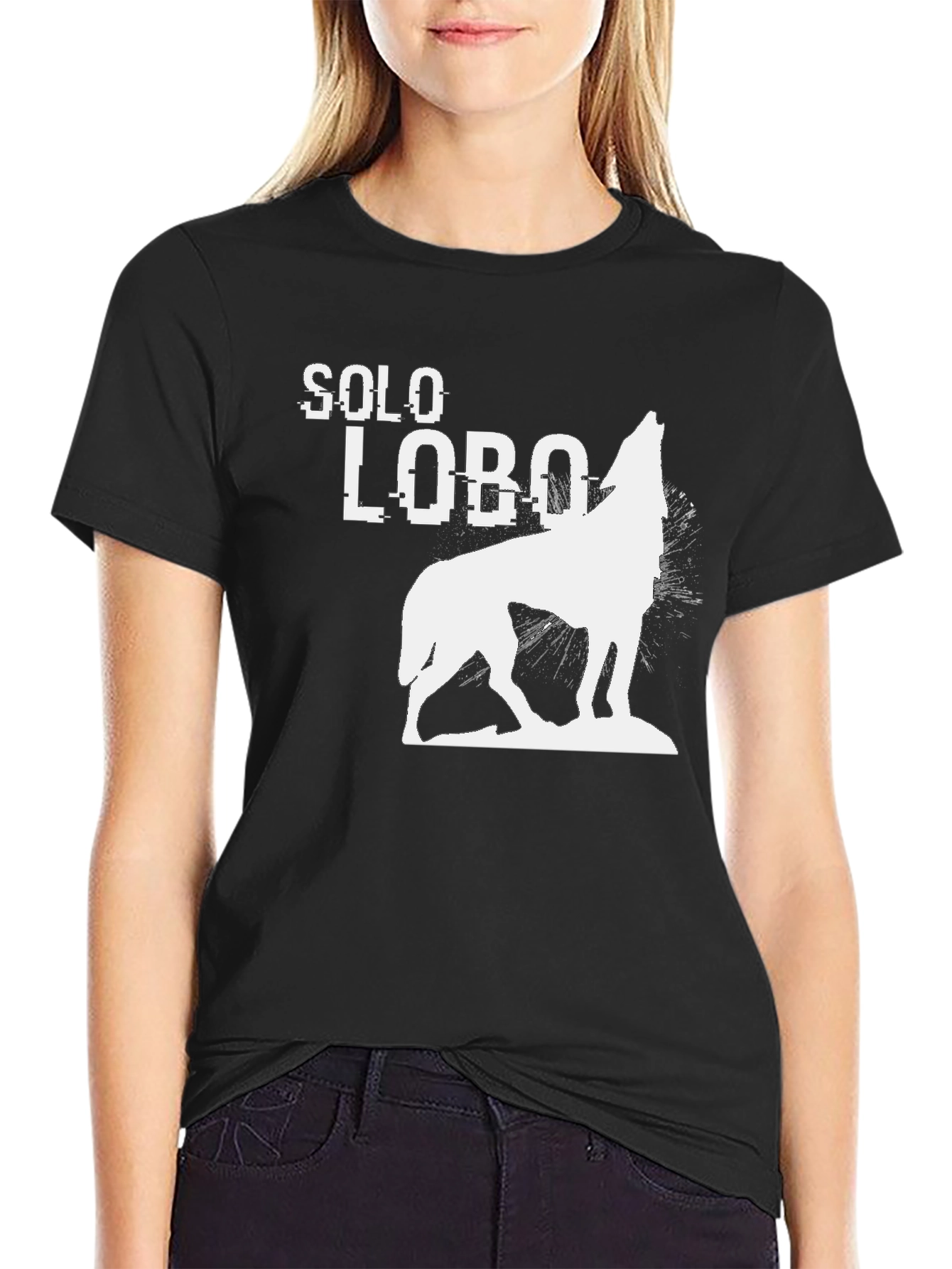 Solo Lobo Black Graphic Tee - Wolf Howl Design