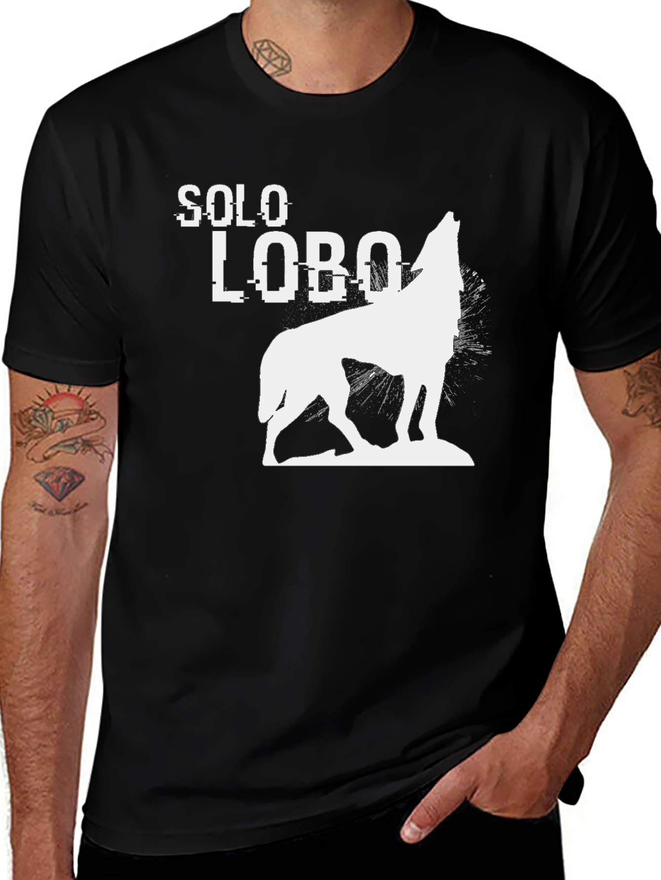 Solo Lobo Black Graphic Tee - Wolf Howl Design