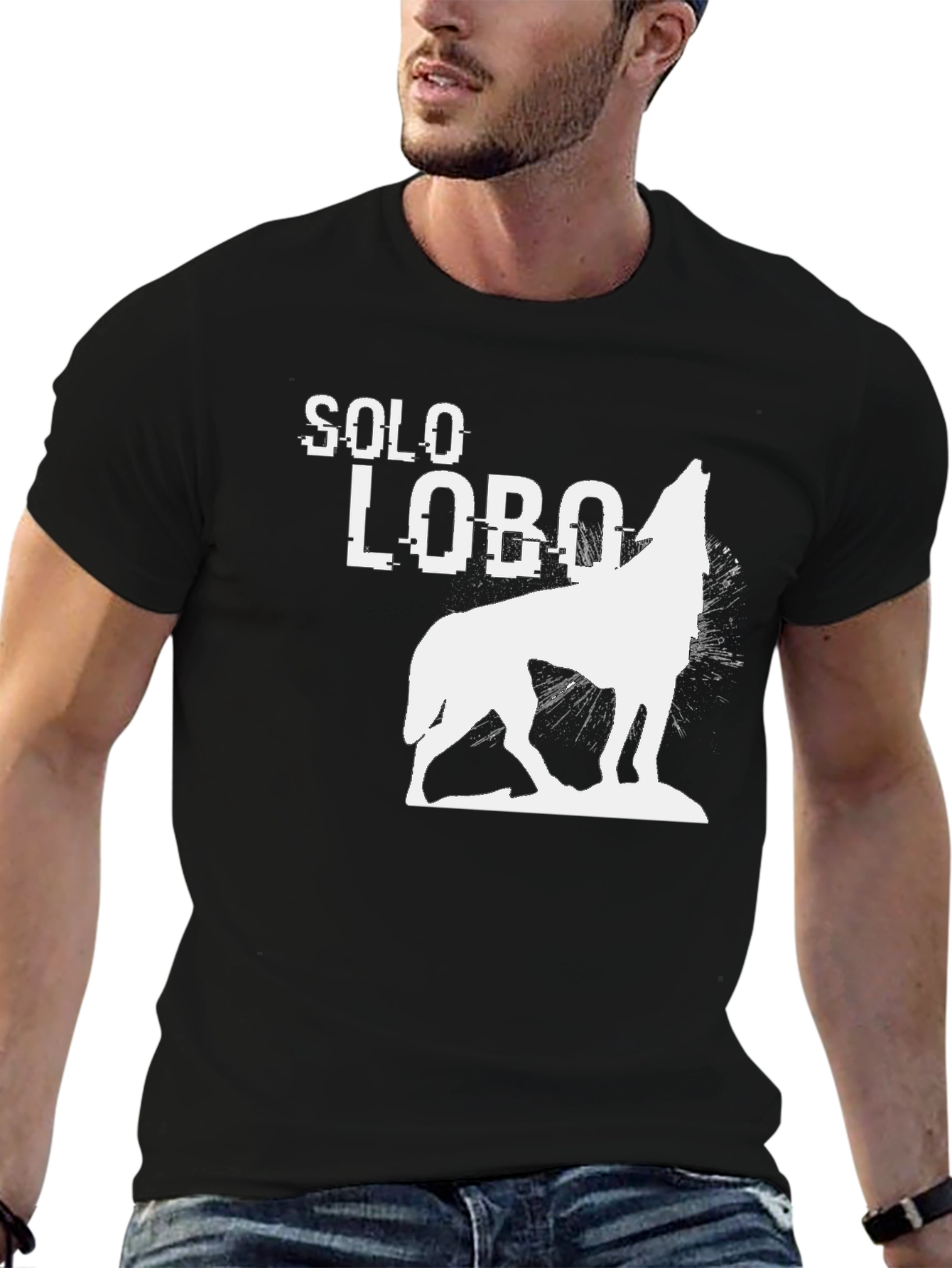 Solo Lobo Black Graphic Tee - Wolf Howl Design
