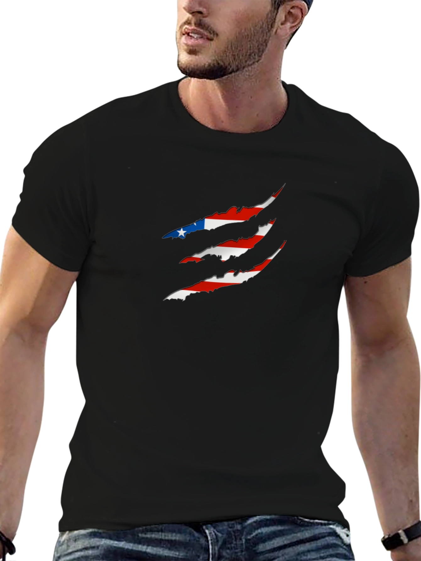 Patriotic USA Flag Claw Mark Black T-Shirt