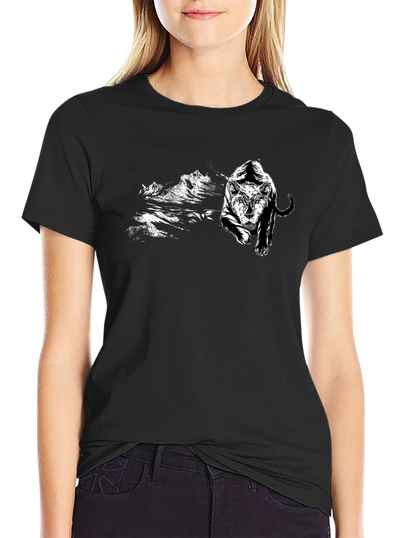 Black T-Shirt with Tiger Graphic