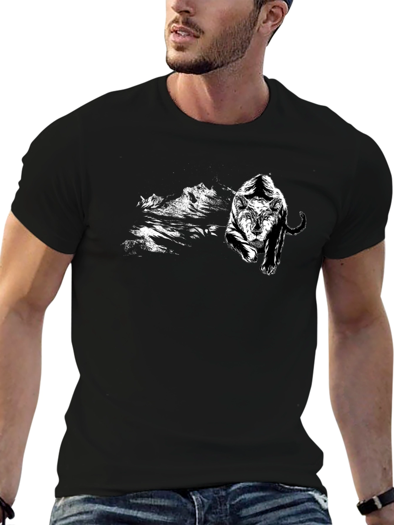 Black T-Shirt with Tiger Graphic