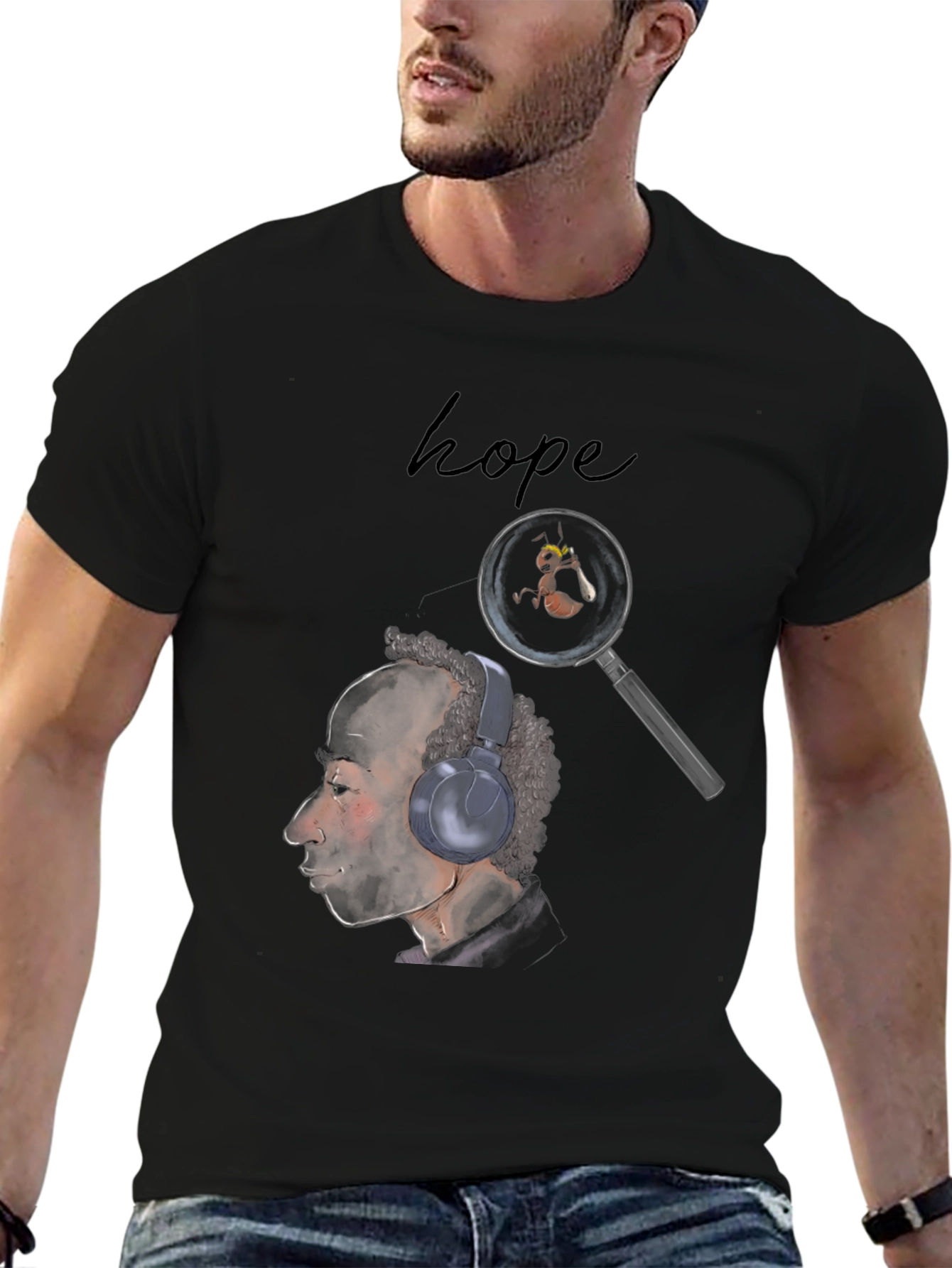 Hope T-Shirt: Man with Headphones & Magnifying Glass
