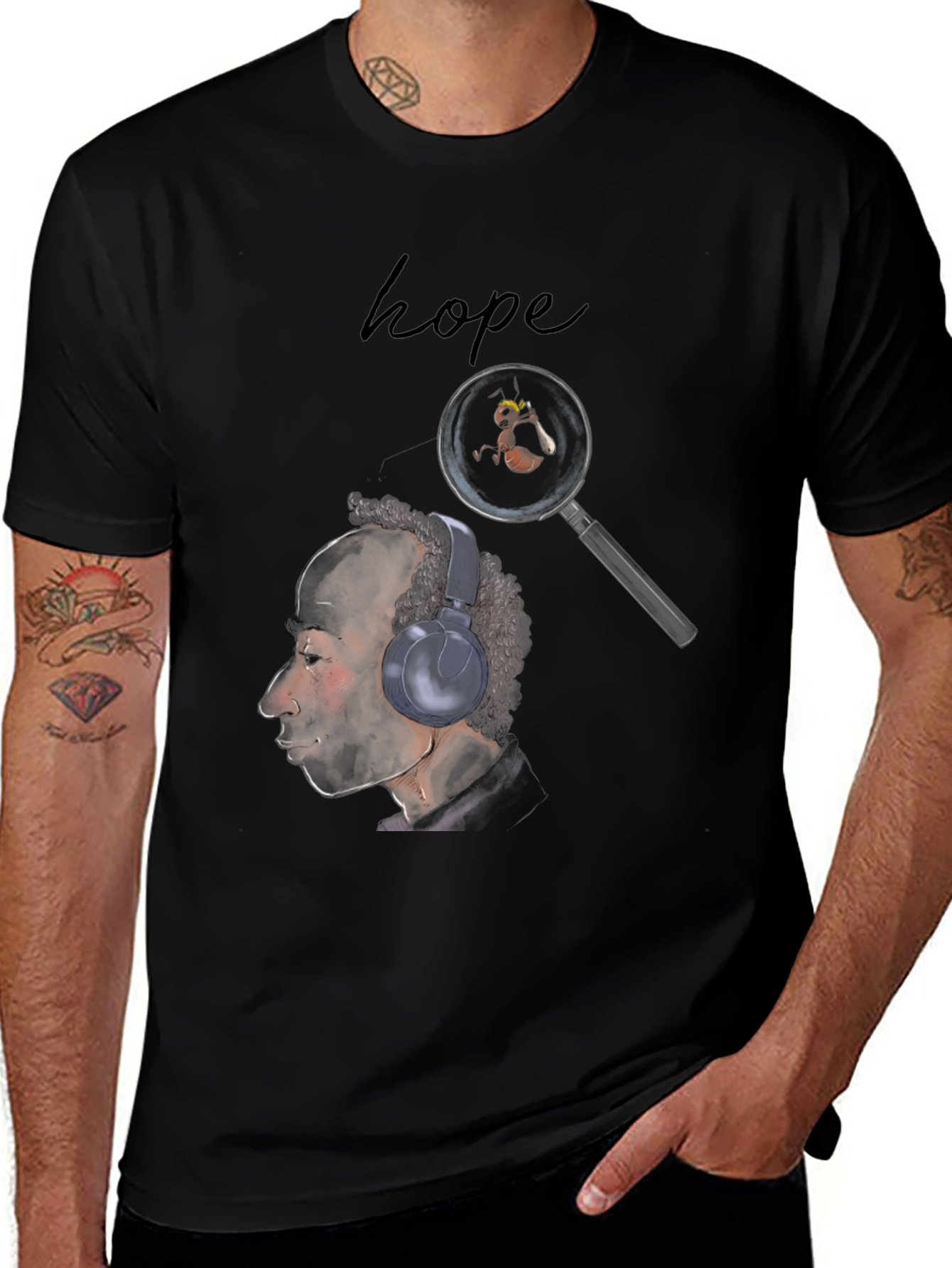 Hope T-Shirt: Man with Headphones & Magnifying Glass