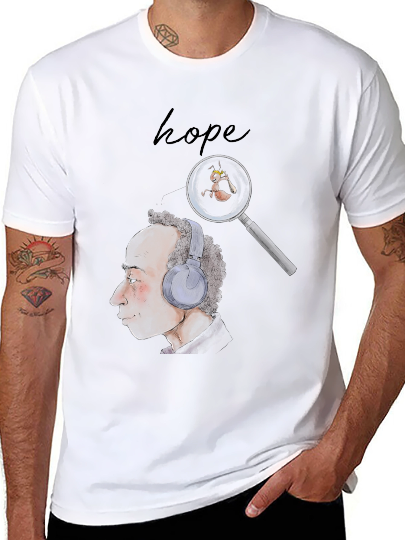 Hope T-Shirt: Man with Headphones & Magnifying Glass