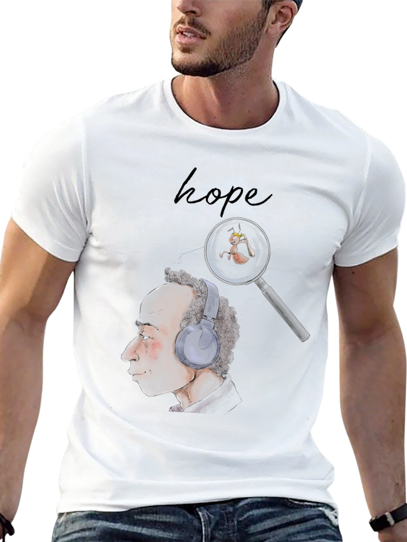 Hope T-Shirt: Man with Headphones & Magnifying Glass