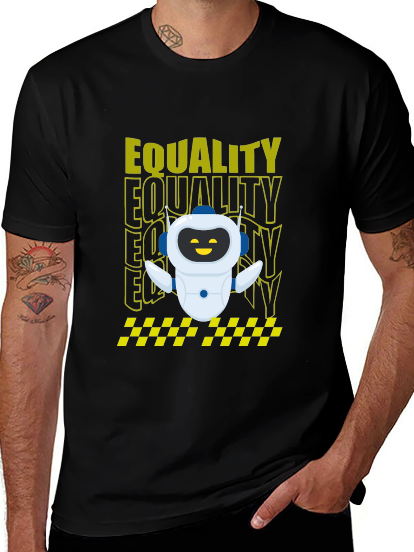 Equality Robot Graphic Tee - Black Cotton Blend