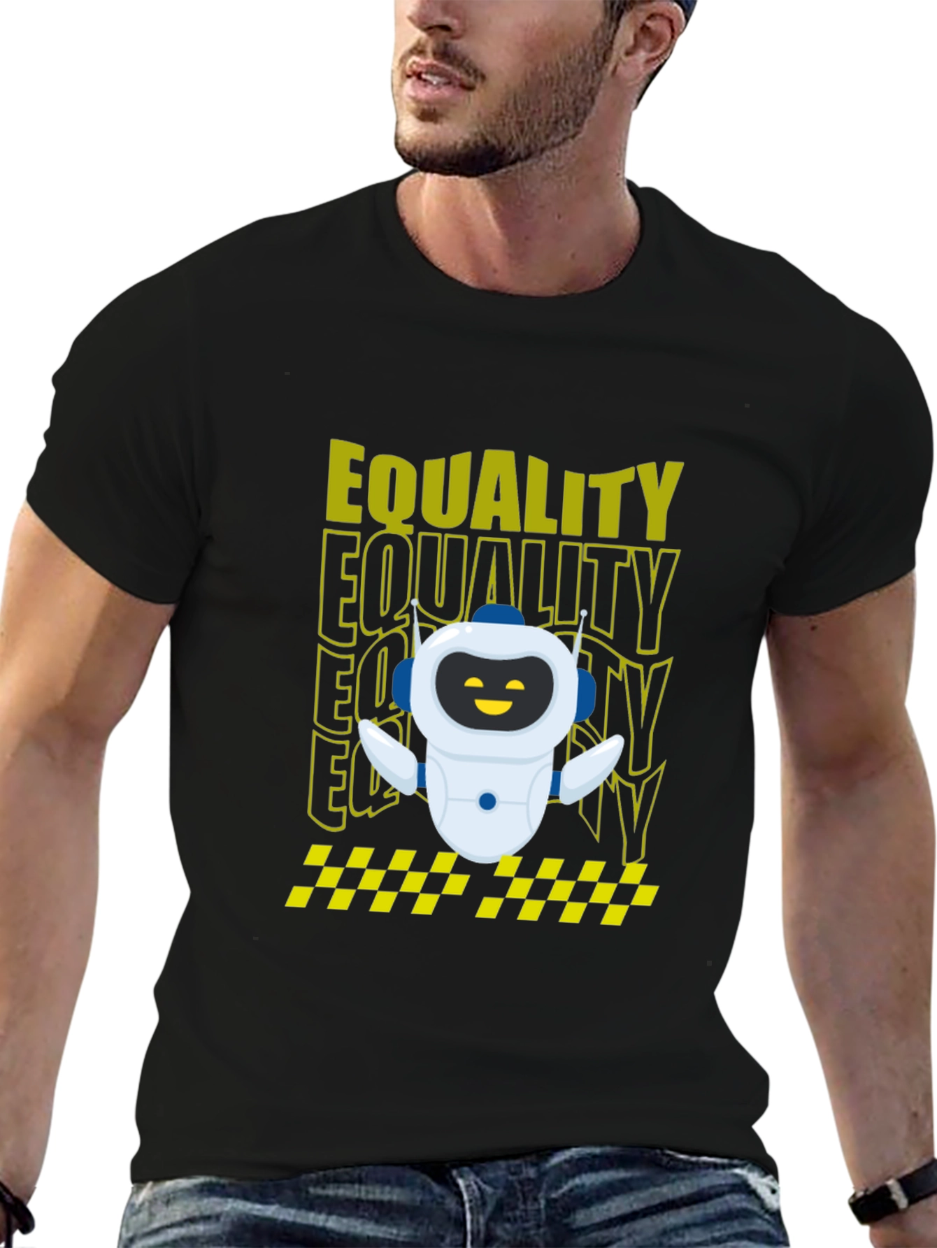 Equality Robot Graphic Tee - Black Cotton Blend