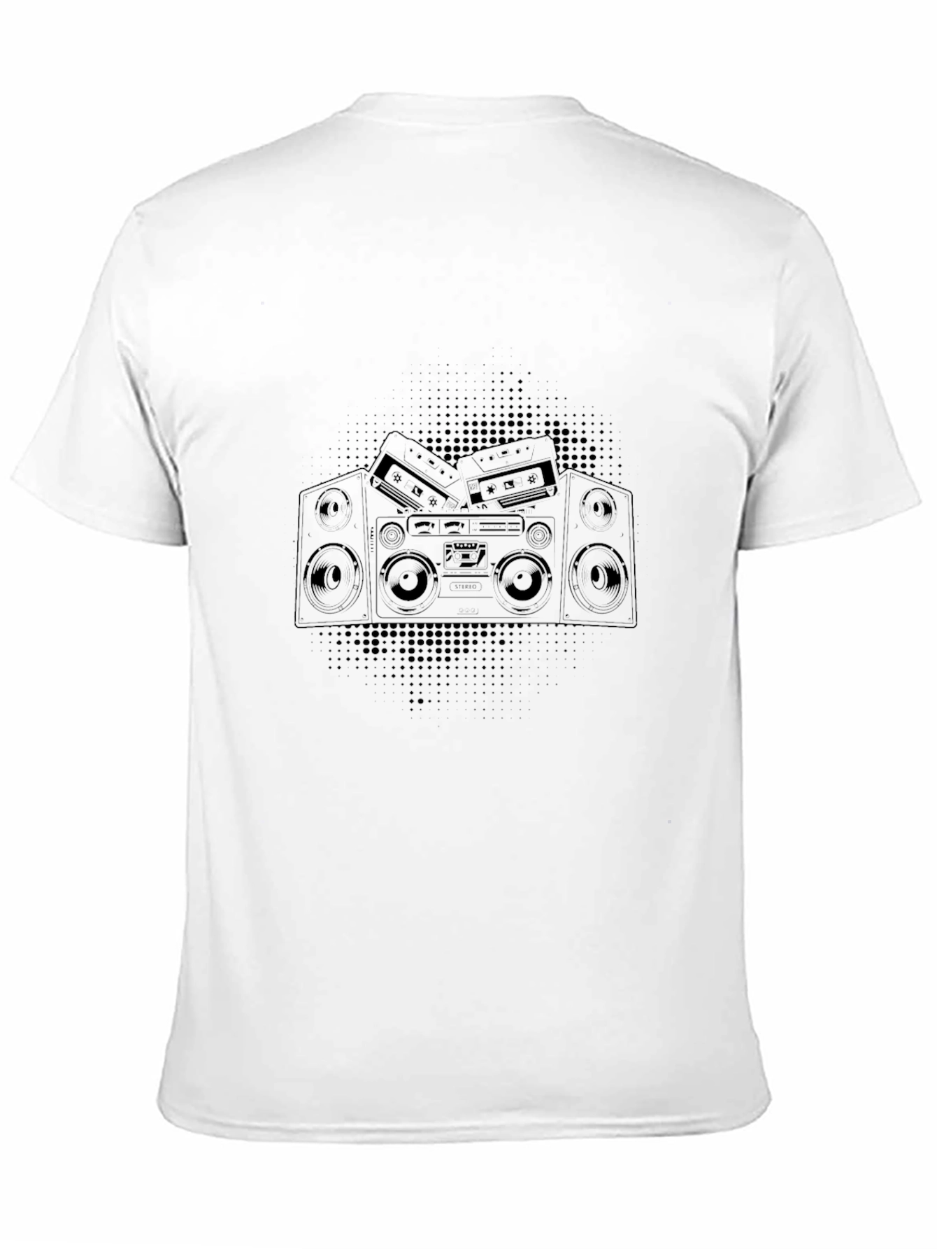 Retro Boombox Graphic Tee - Black Cotton T-Shirt