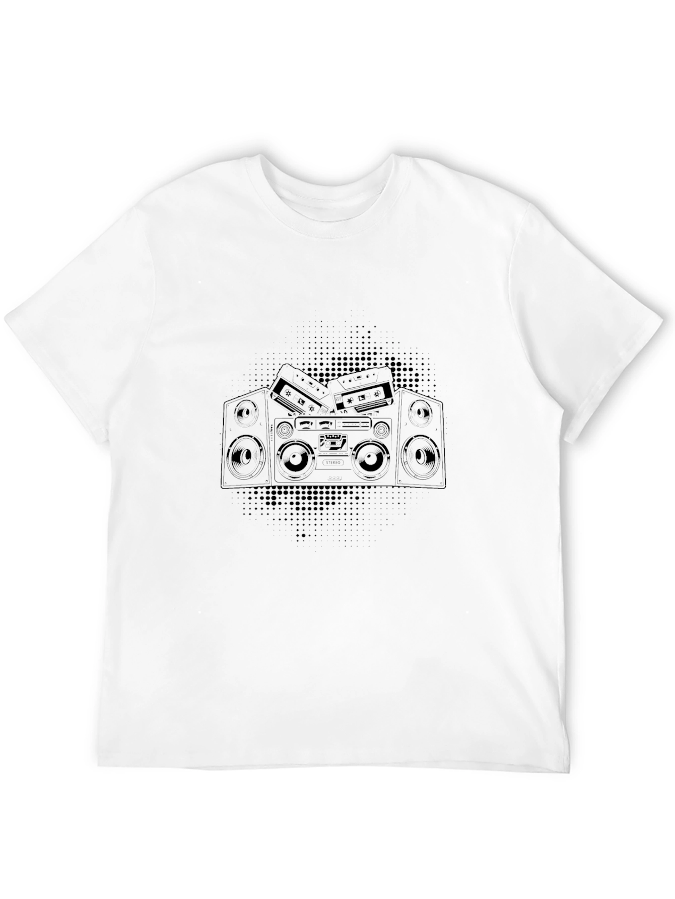 Retro Boombox Graphic Tee - Black Cotton T-Shirt