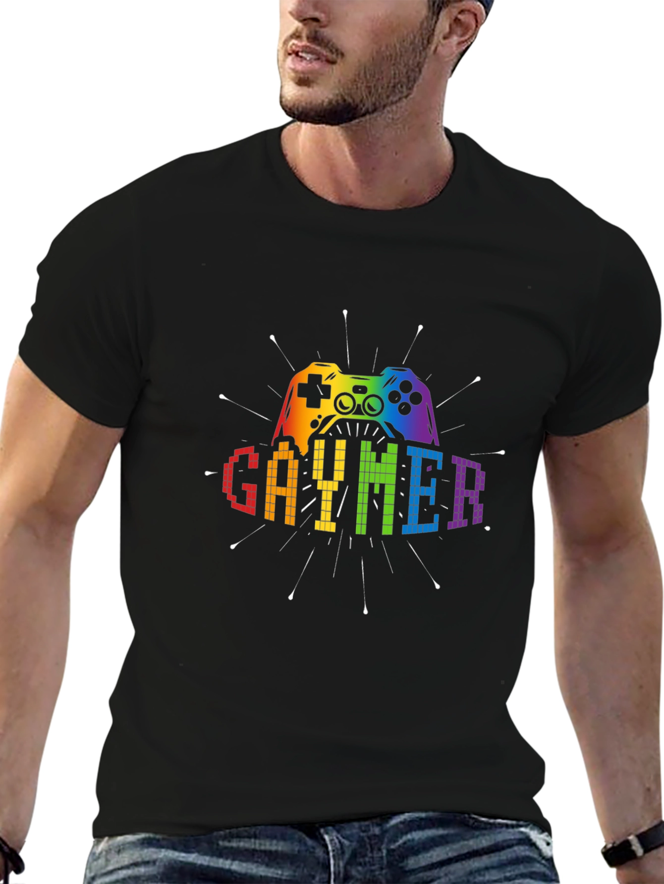 Gaymer Graphic T-Shirt - Rainbow Controller Design