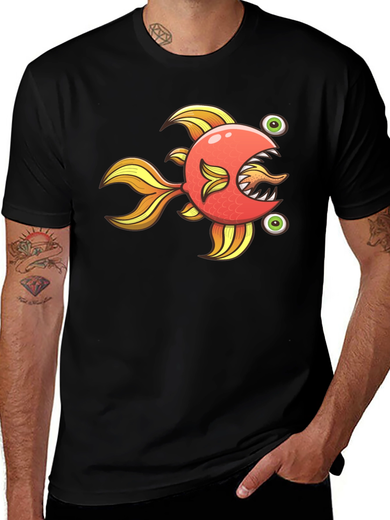 Funny Fish Graphic Tee - Soft Black Cotton Shirt