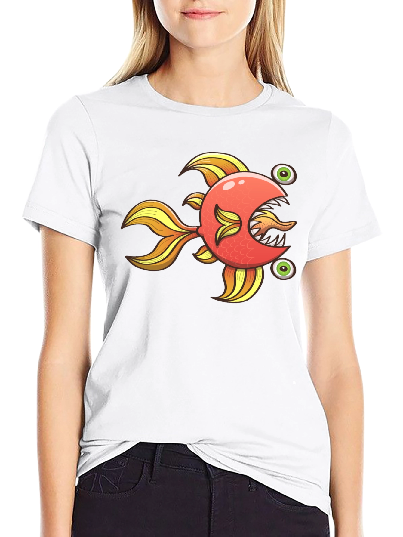 Funny Fish Graphic Tee - Soft Black Cotton Shirt