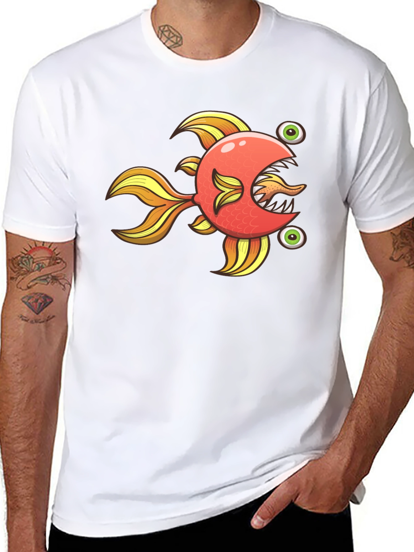 Funny Fish Graphic Tee - Soft Black Cotton Shirt
