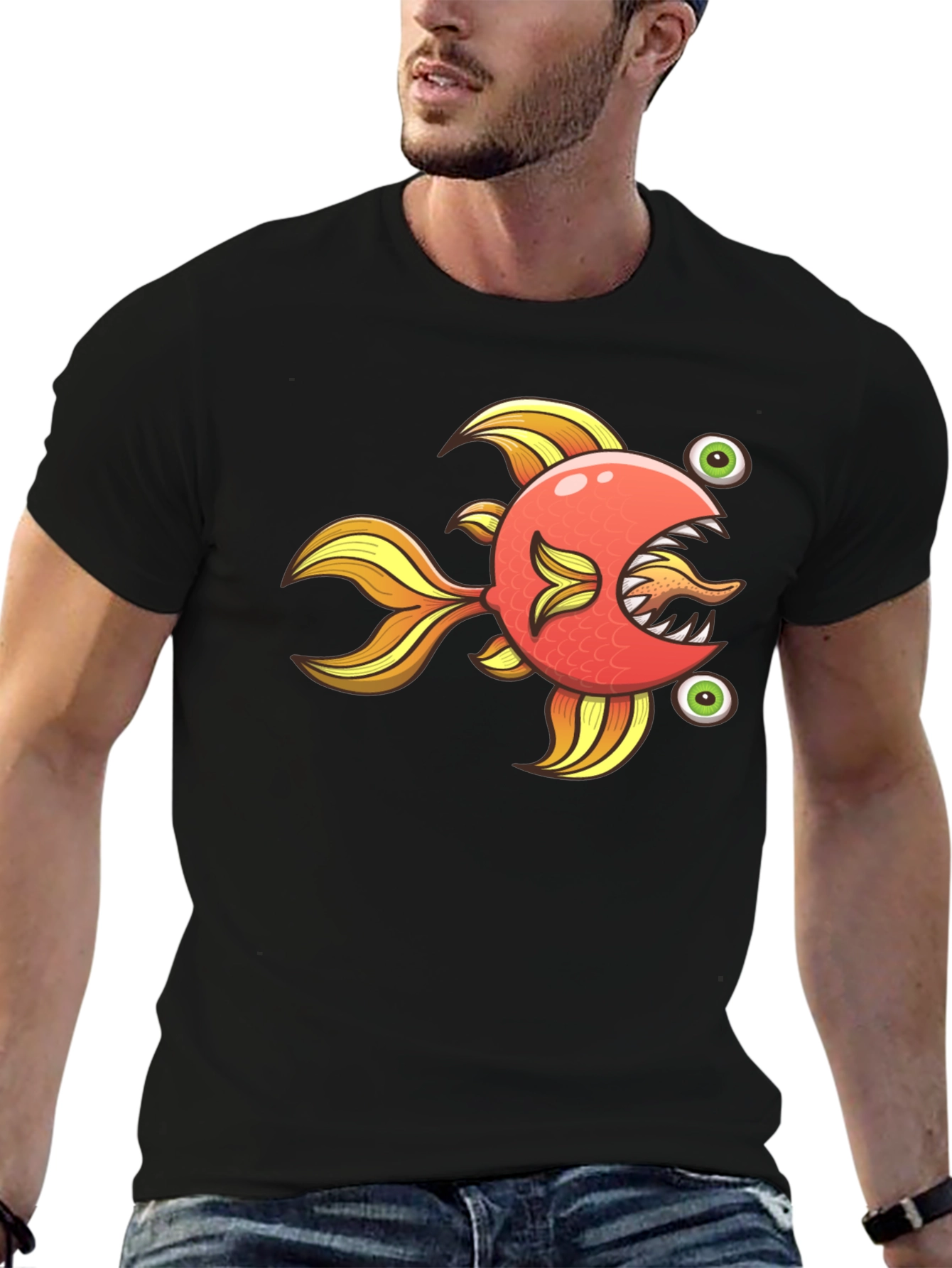Funny Fish Graphic Tee - Soft Black Cotton Shirt