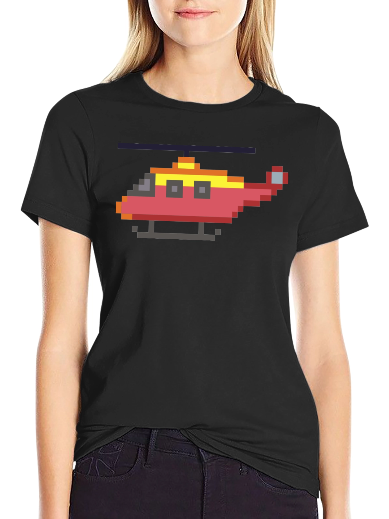 Pixel Helicopter Graphic Tee - Gamer Style Shirt