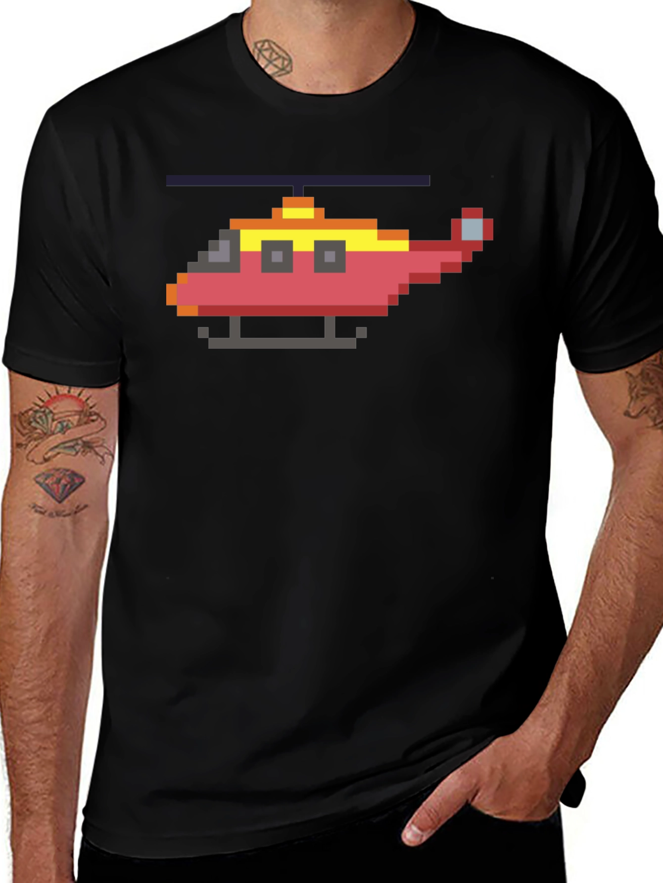 Pixel Helicopter Graphic Tee - Gamer Style Shirt