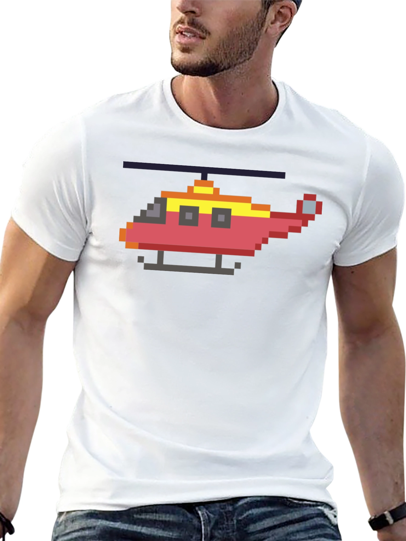 Pixel Helicopter Graphic Tee - Gamer Style Shirt
