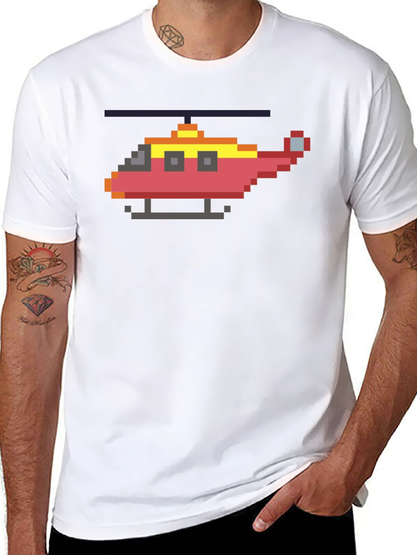 Pixel Helicopter Graphic Tee - Gamer Style Shirt