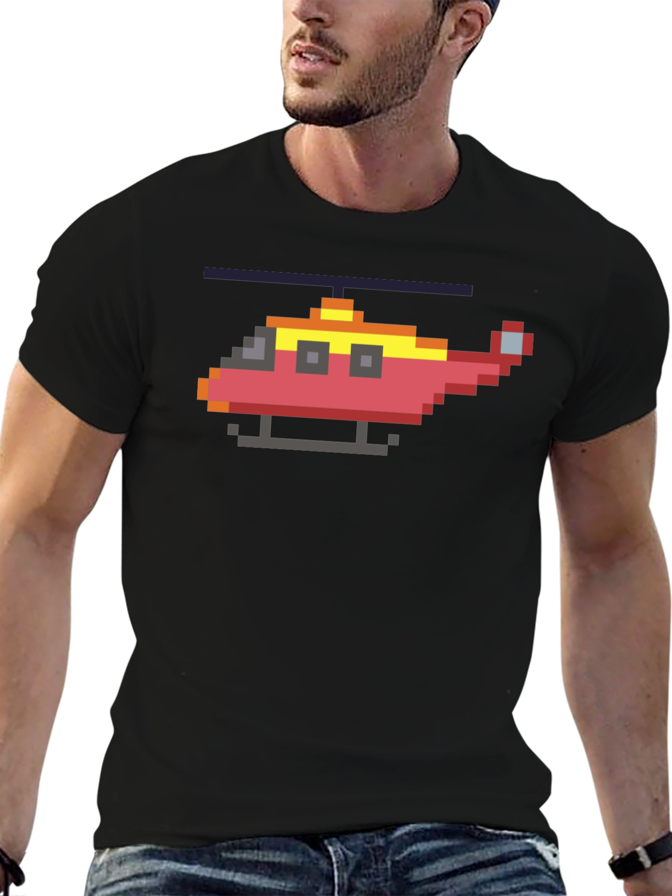 Pixel Helicopter Graphic Tee - Gamer Style Shirt