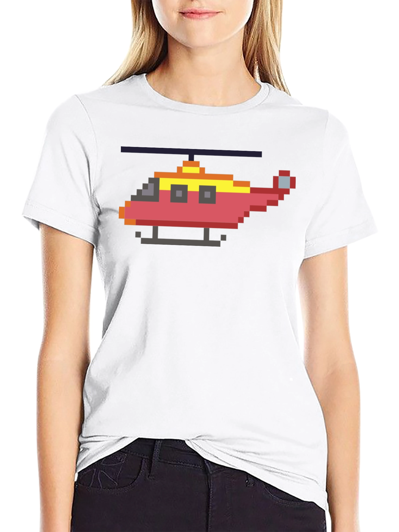 Pixel Helicopter Graphic Tee - Gamer Style Shirt