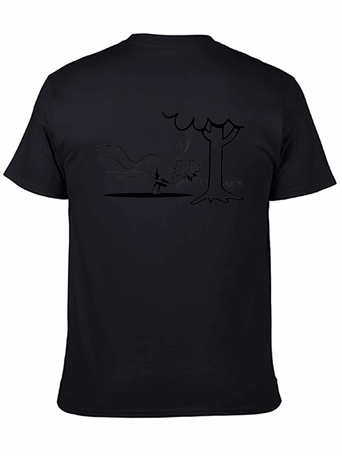 Cartoon Fox Chase Black T-Shirt