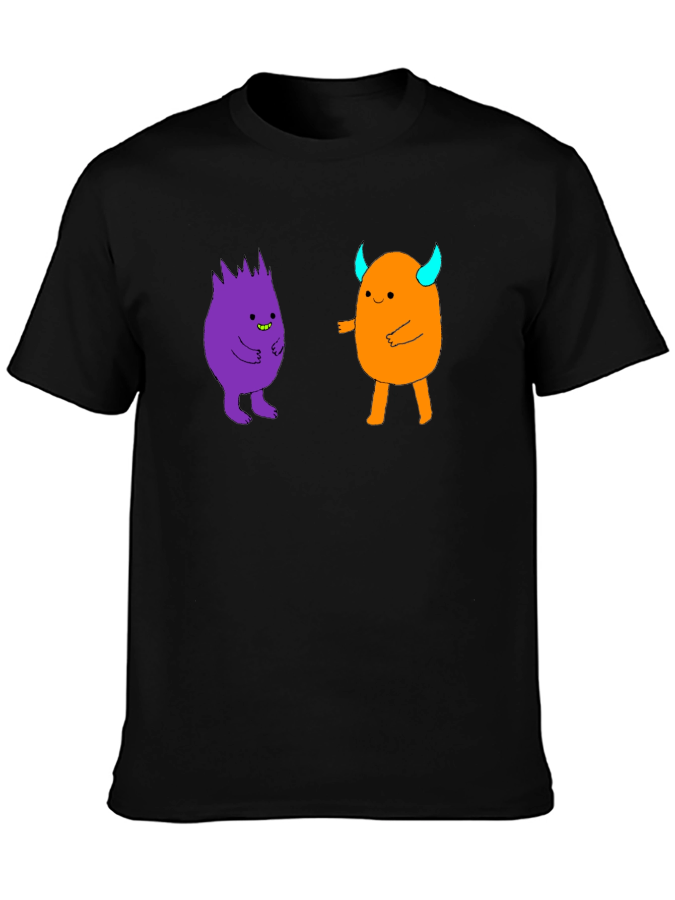 Fun Cartoon Monster Graphic Black T-Shirt