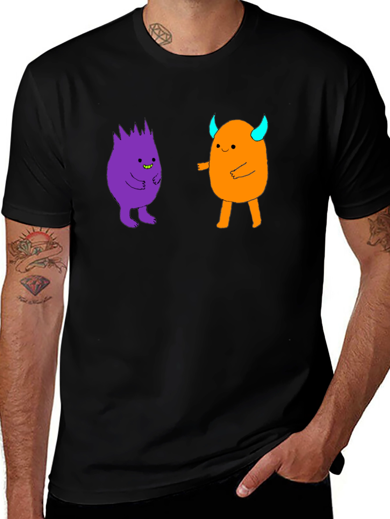 Fun Cartoon Monster Graphic Black T-Shirt