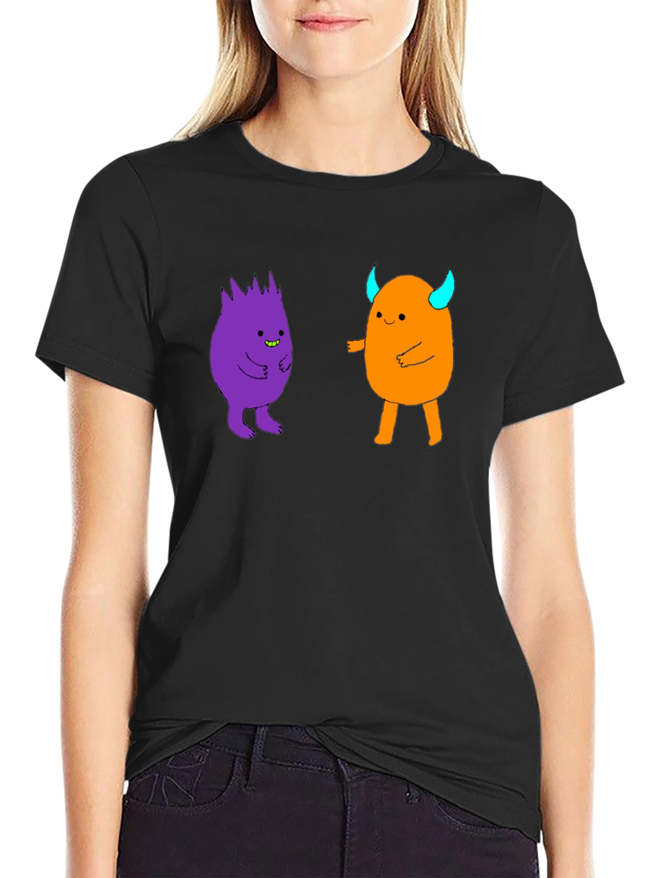 Fun Cartoon Monster Graphic Black T-Shirt