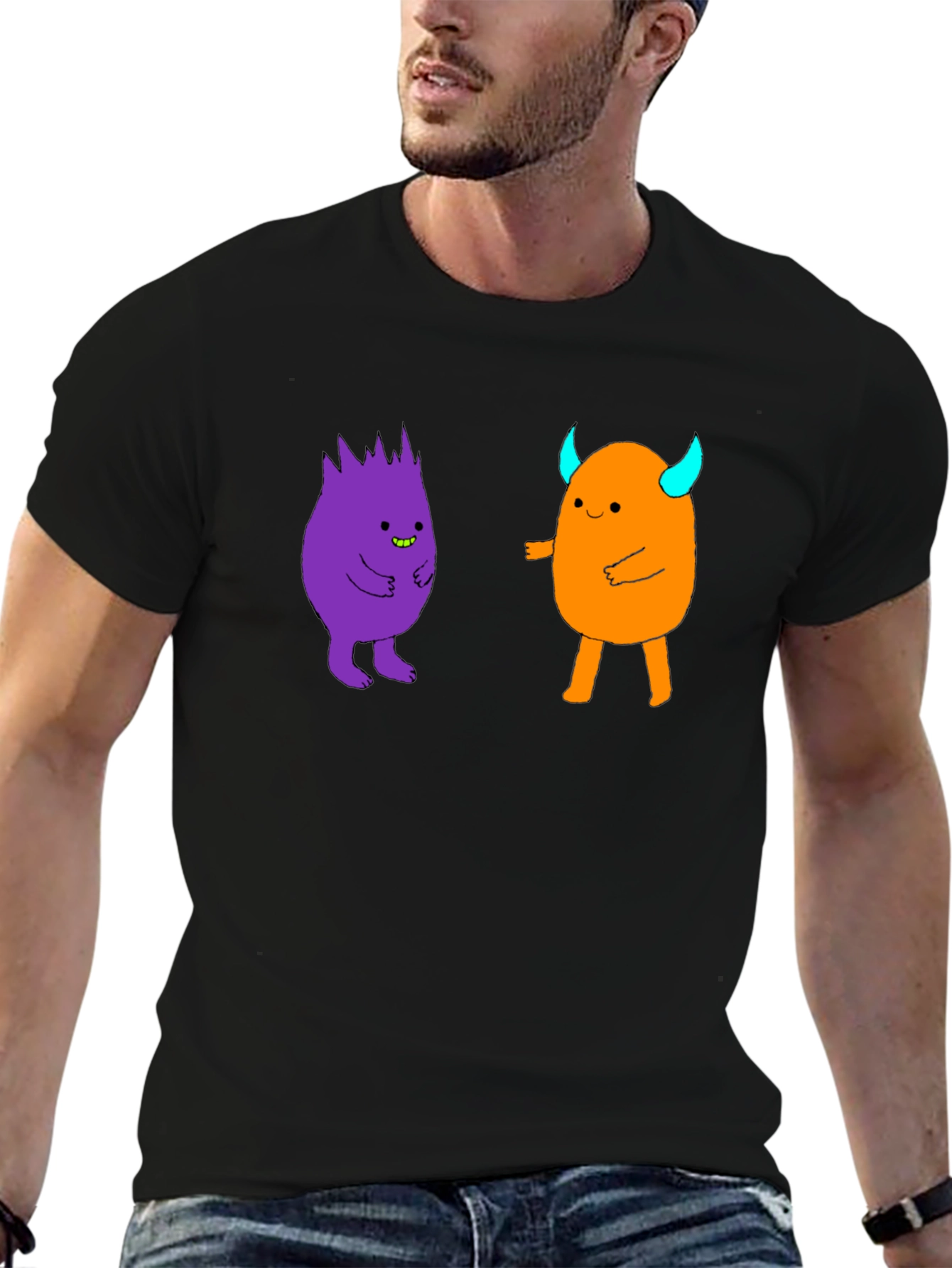 Fun Cartoon Monster Graphic Black T-Shirt