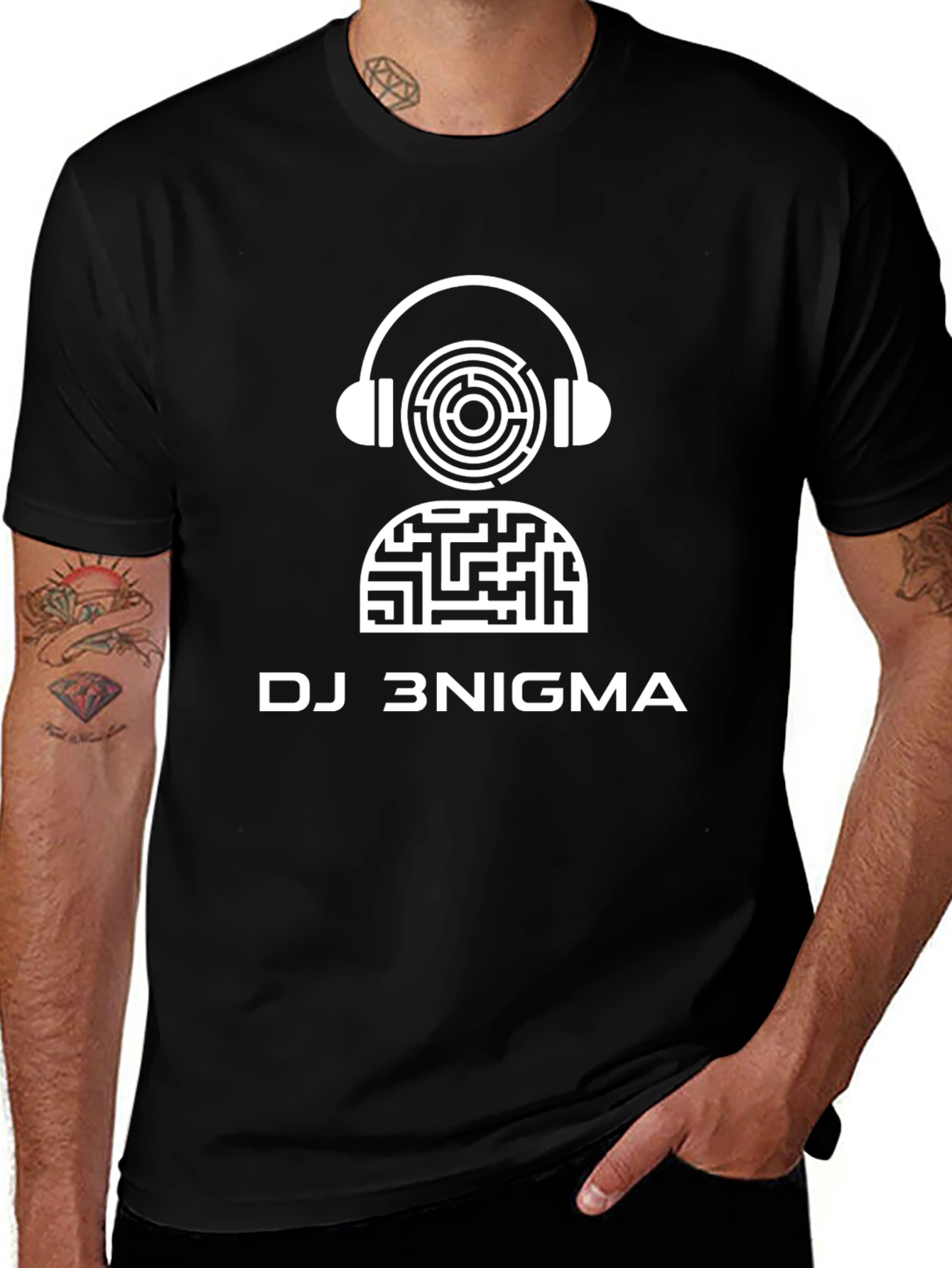 DJ 3NIGMA Maze Headphone Graphic Black T-Shirt