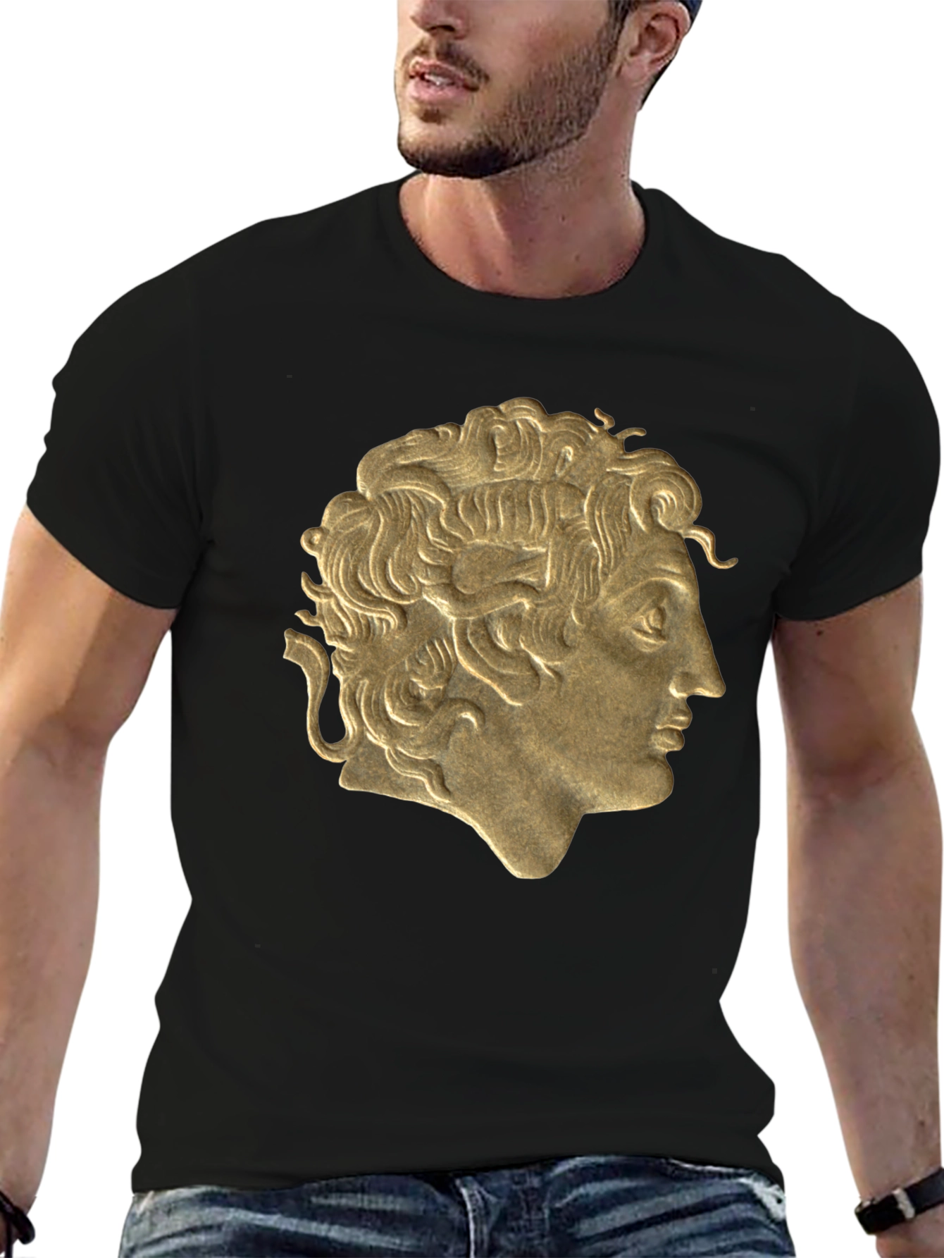 Golden Bust Graphic Black T-Shirt