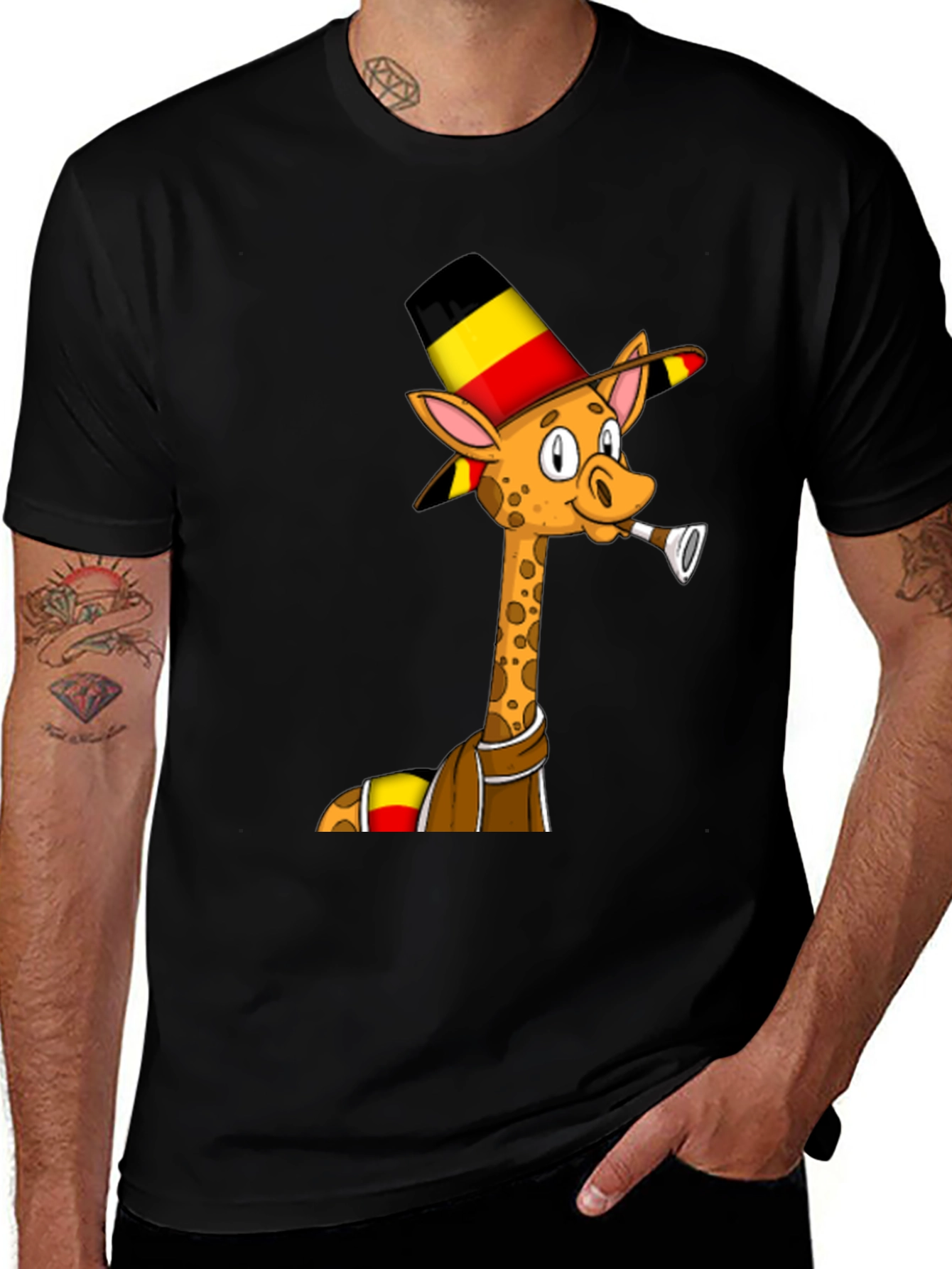 Giraffe T-Shirt: Cartoon Giraffe Wearing a Belgian Flag Hat