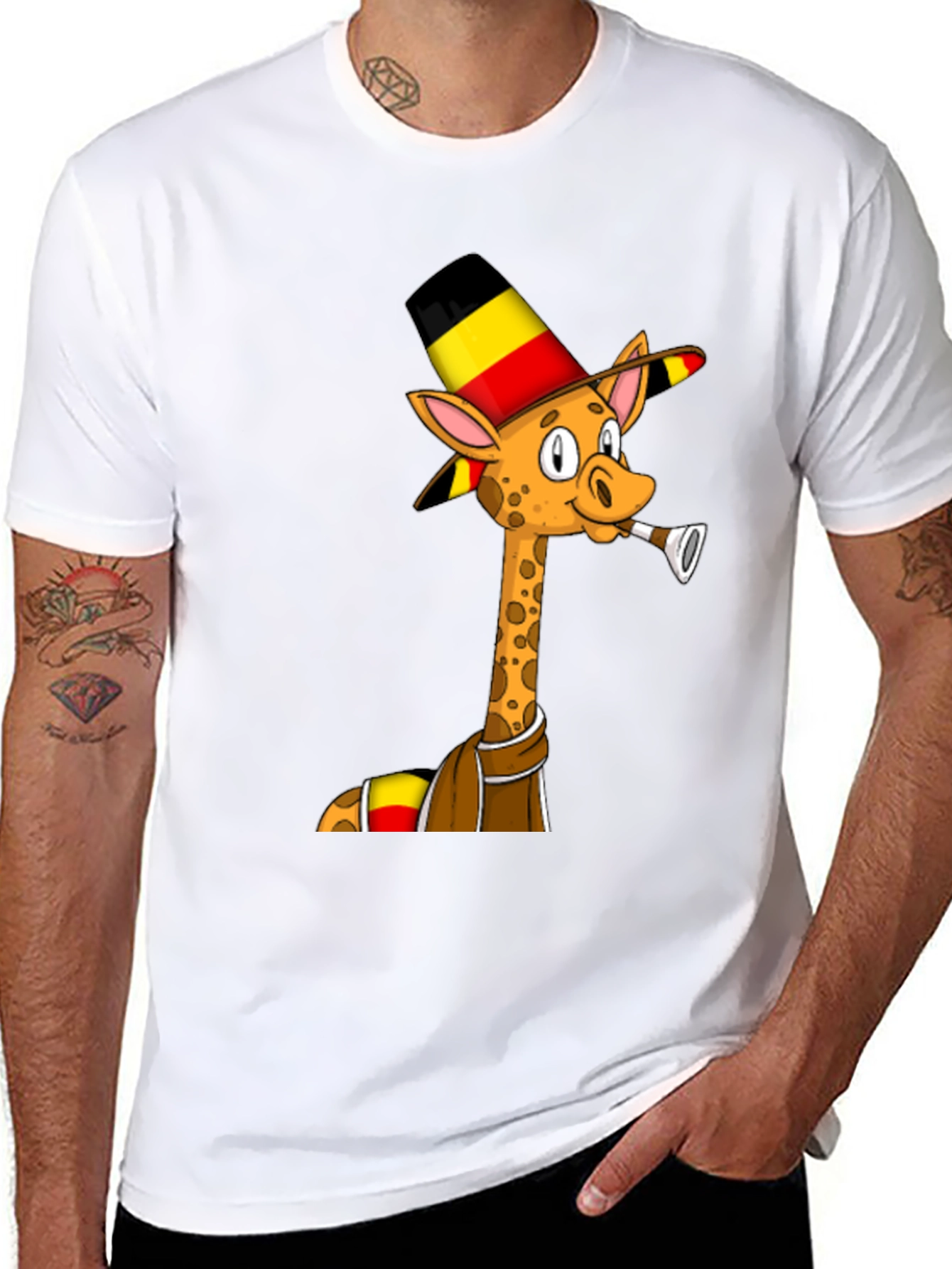 Giraffe T-Shirt: Cartoon Giraffe Wearing a Belgian Flag Hat