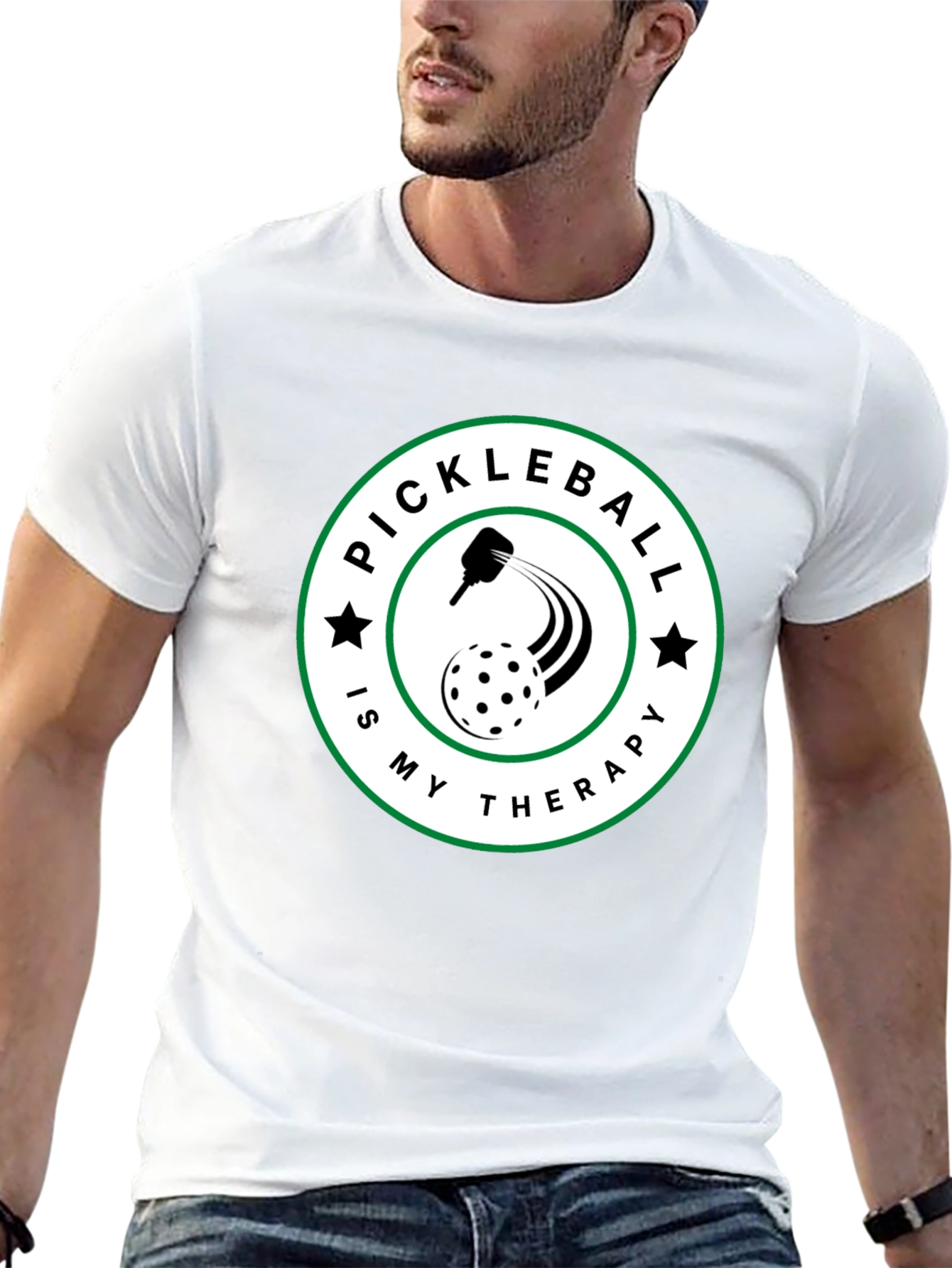 Pickleball Therapy T-Shirt - Black Crew Neck
