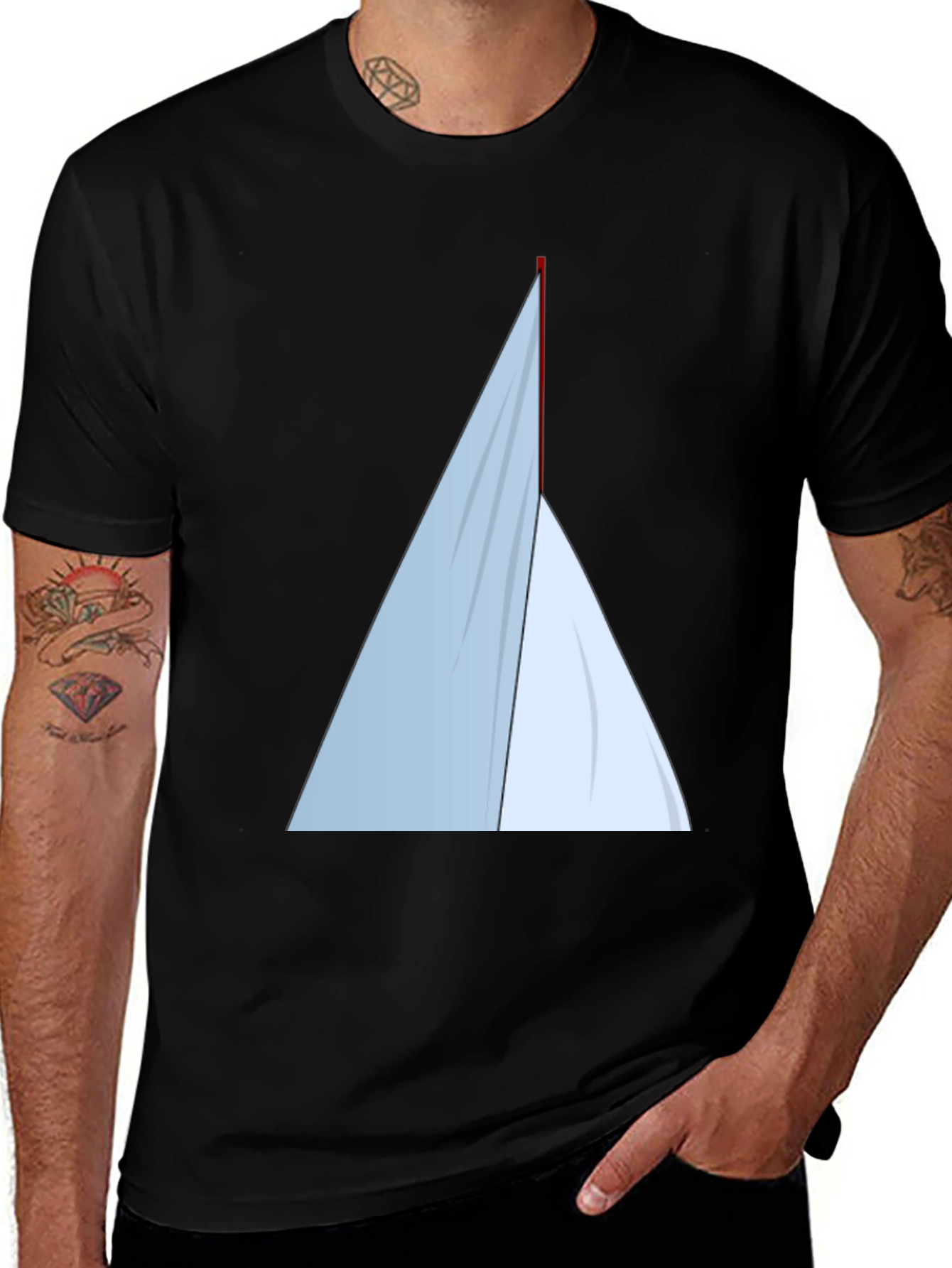 Minimalist Sailboat Graphic Tee - Black