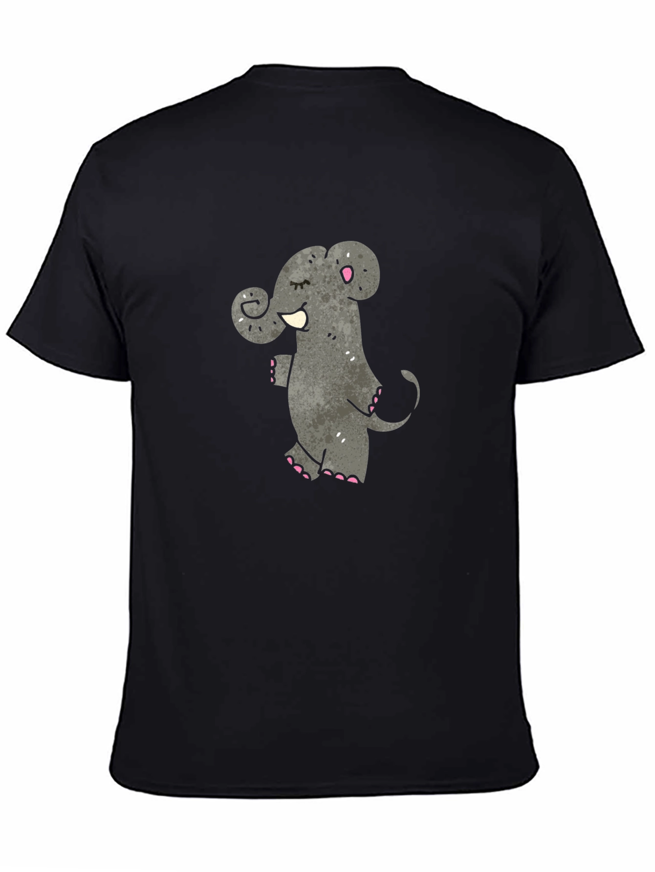 Cartoon Elephant Graphic T-Shirt - Black