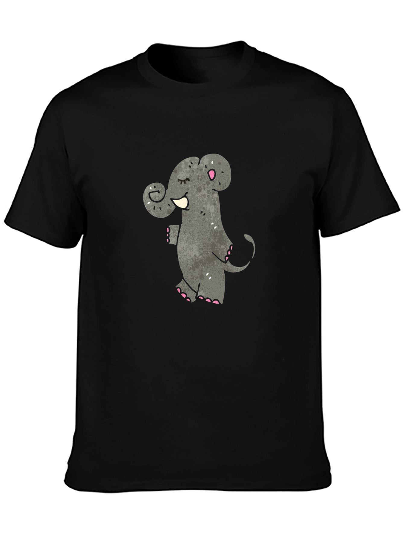 Cartoon Elephant Graphic T-Shirt - Black