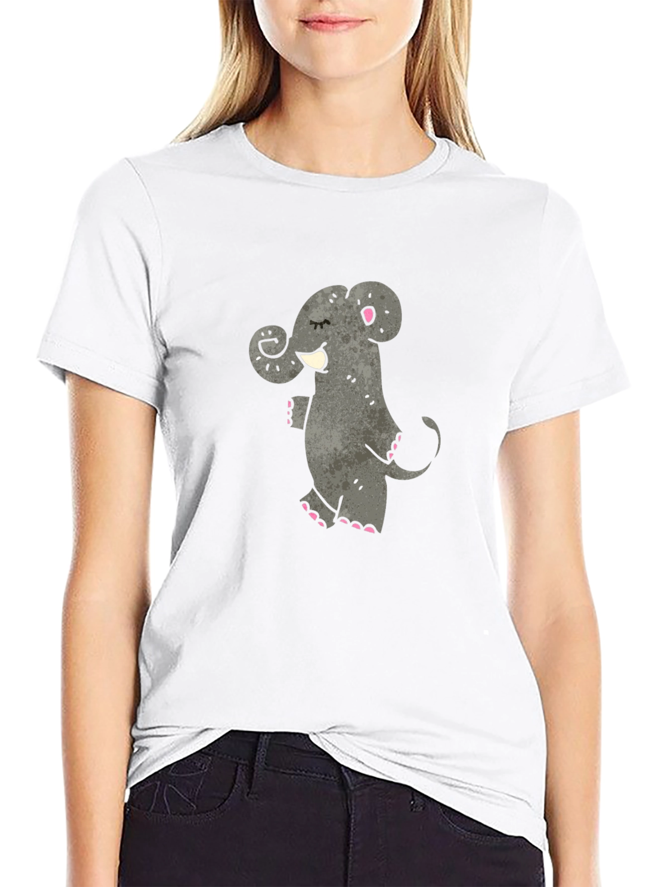 Cartoon Elephant Graphic T-Shirt - Black