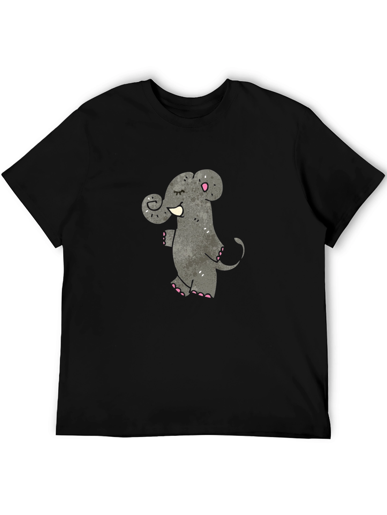 Cartoon Elephant Graphic T-Shirt - Black