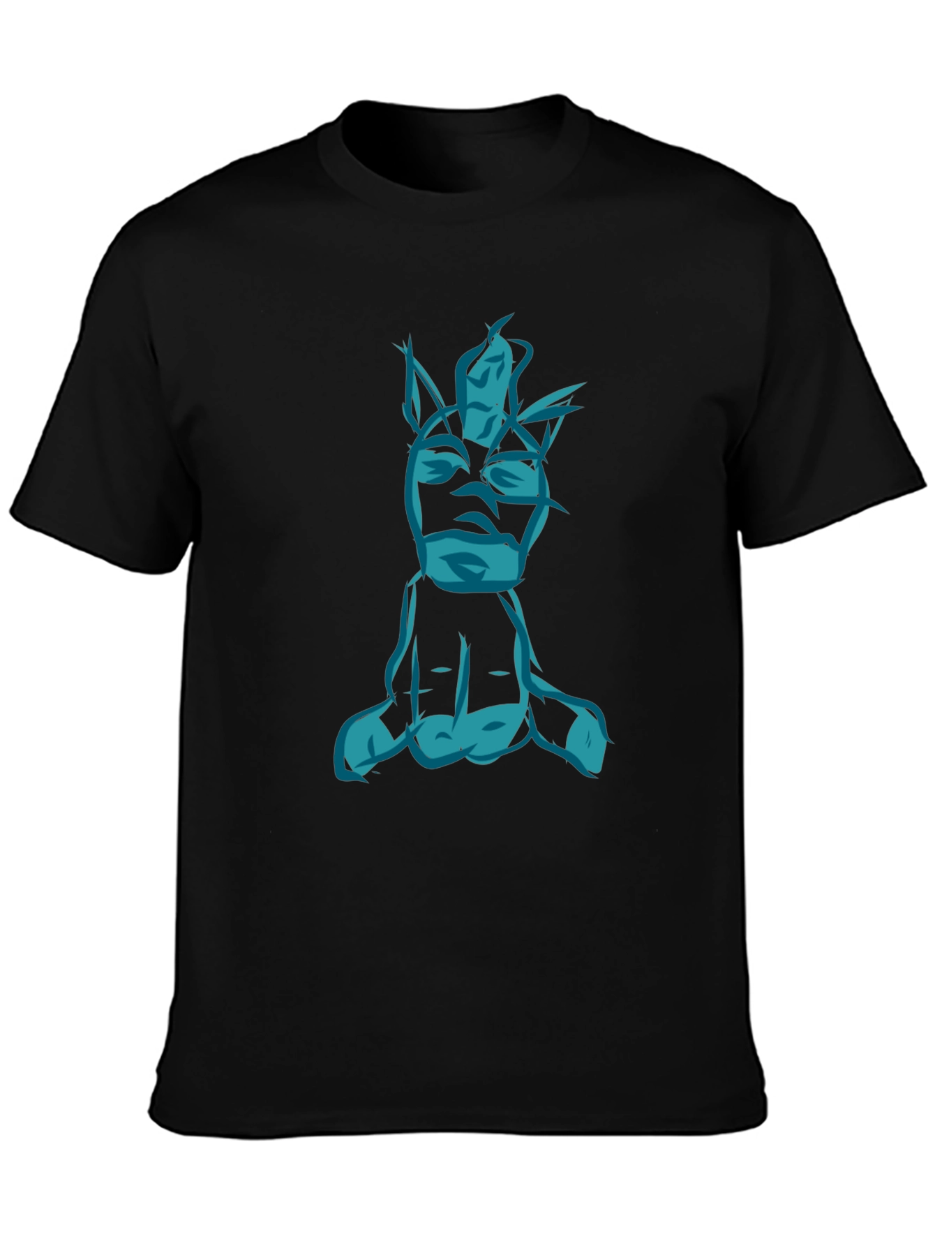 Abstract Blue Figure Graphic Black T-Shirt