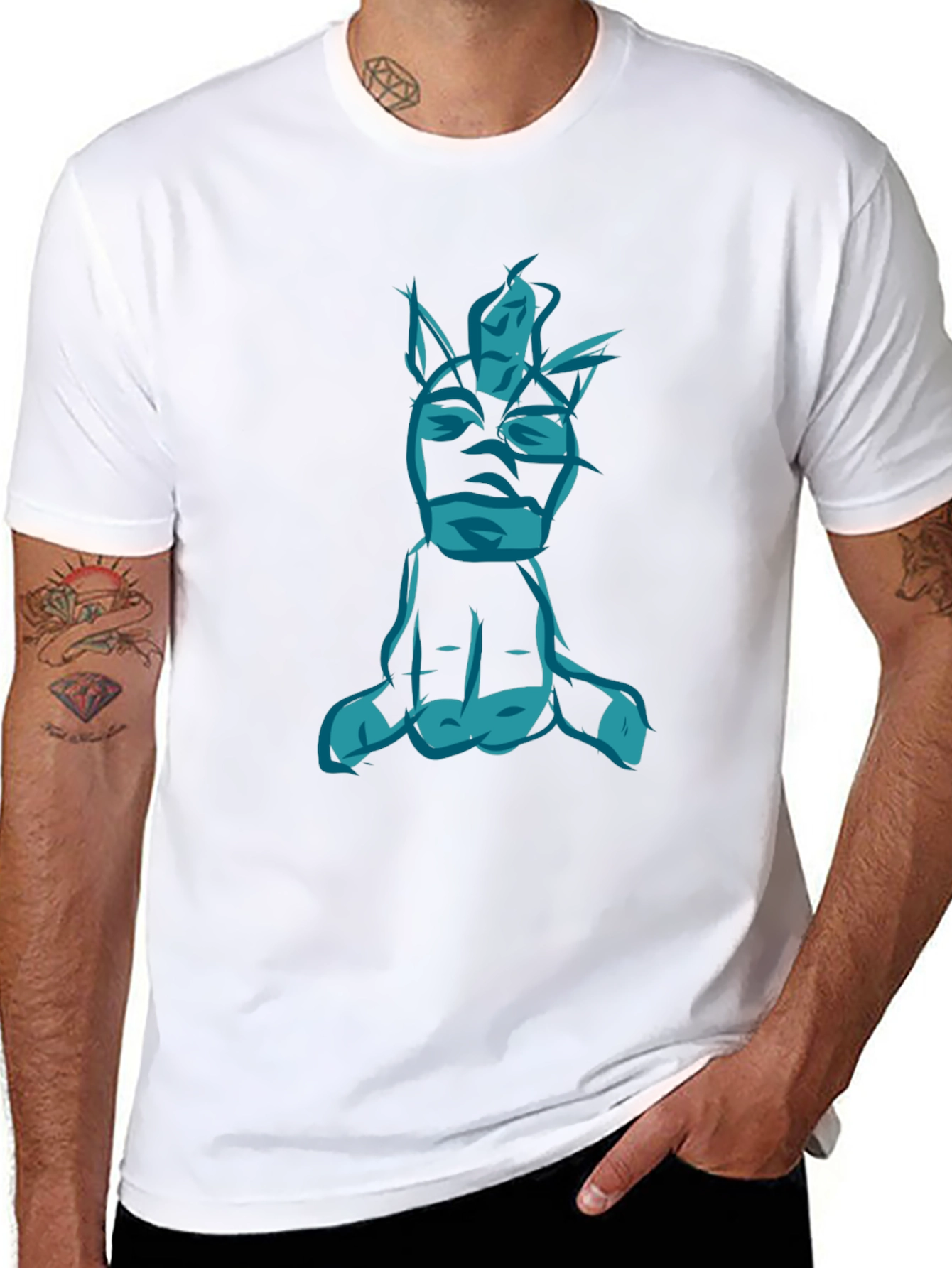Abstract Blue Figure Graphic Black T-Shirt