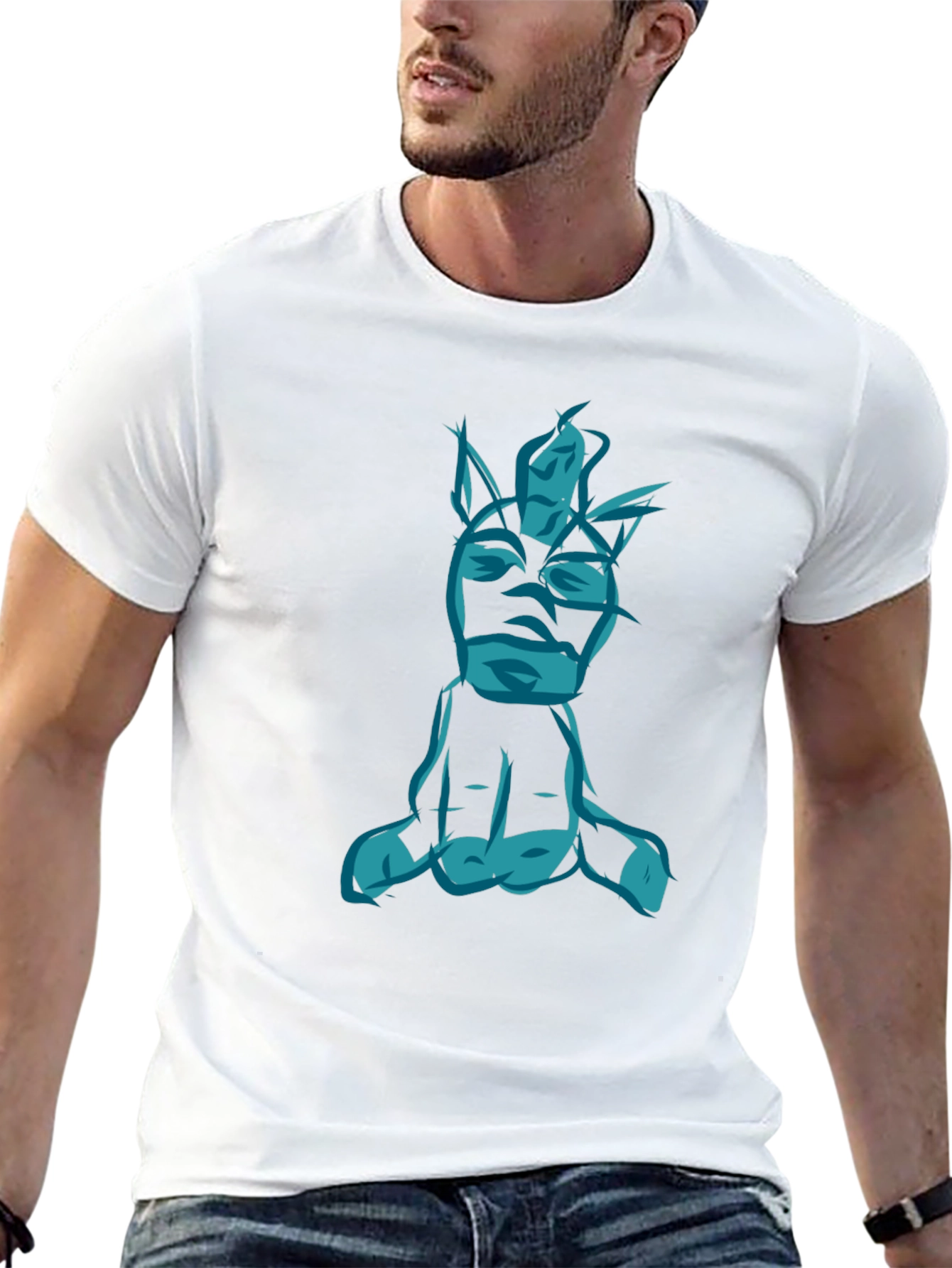 Abstract Blue Figure Graphic Black T-Shirt