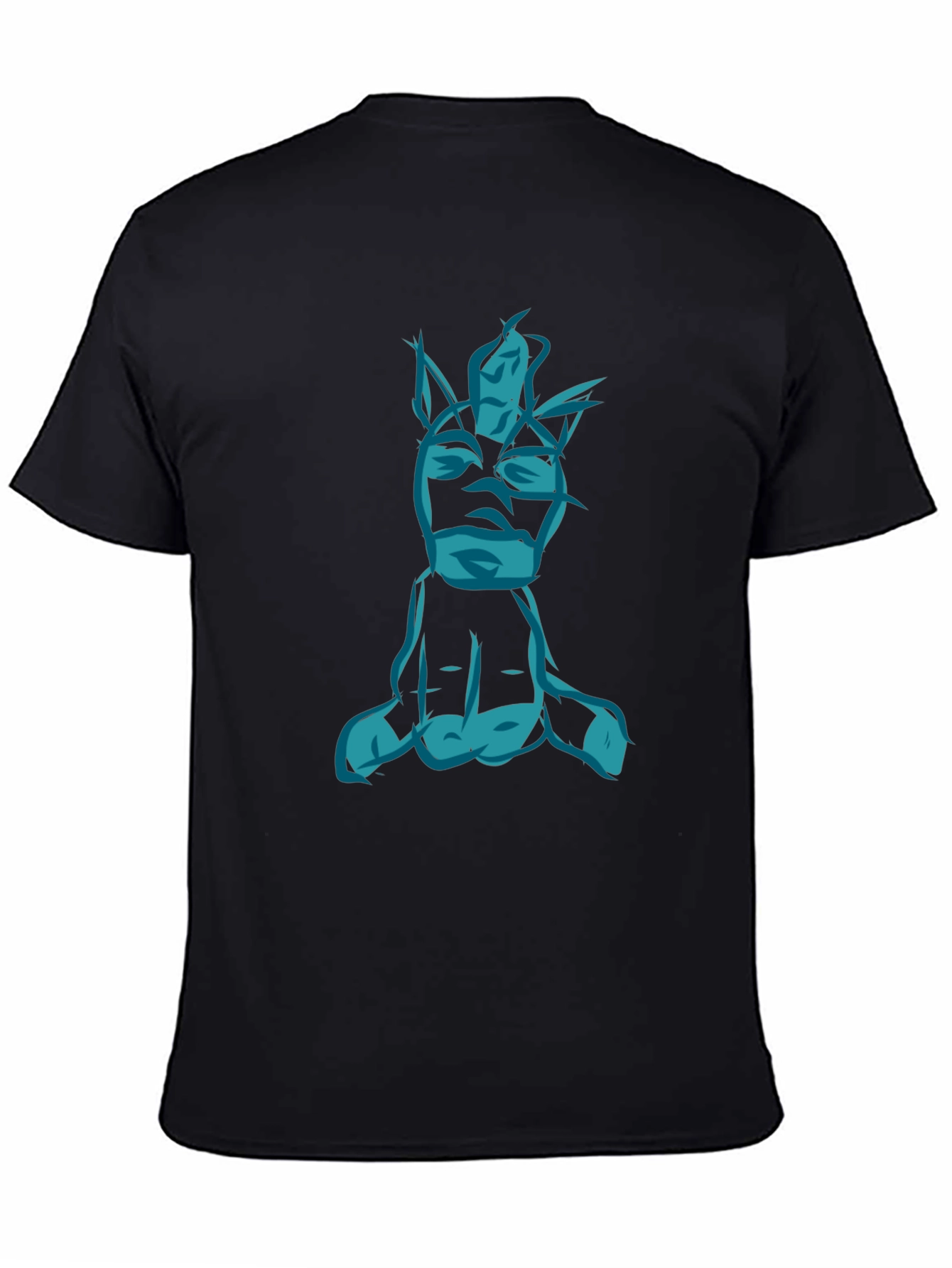 Abstract Blue Figure Graphic Black T-Shirt