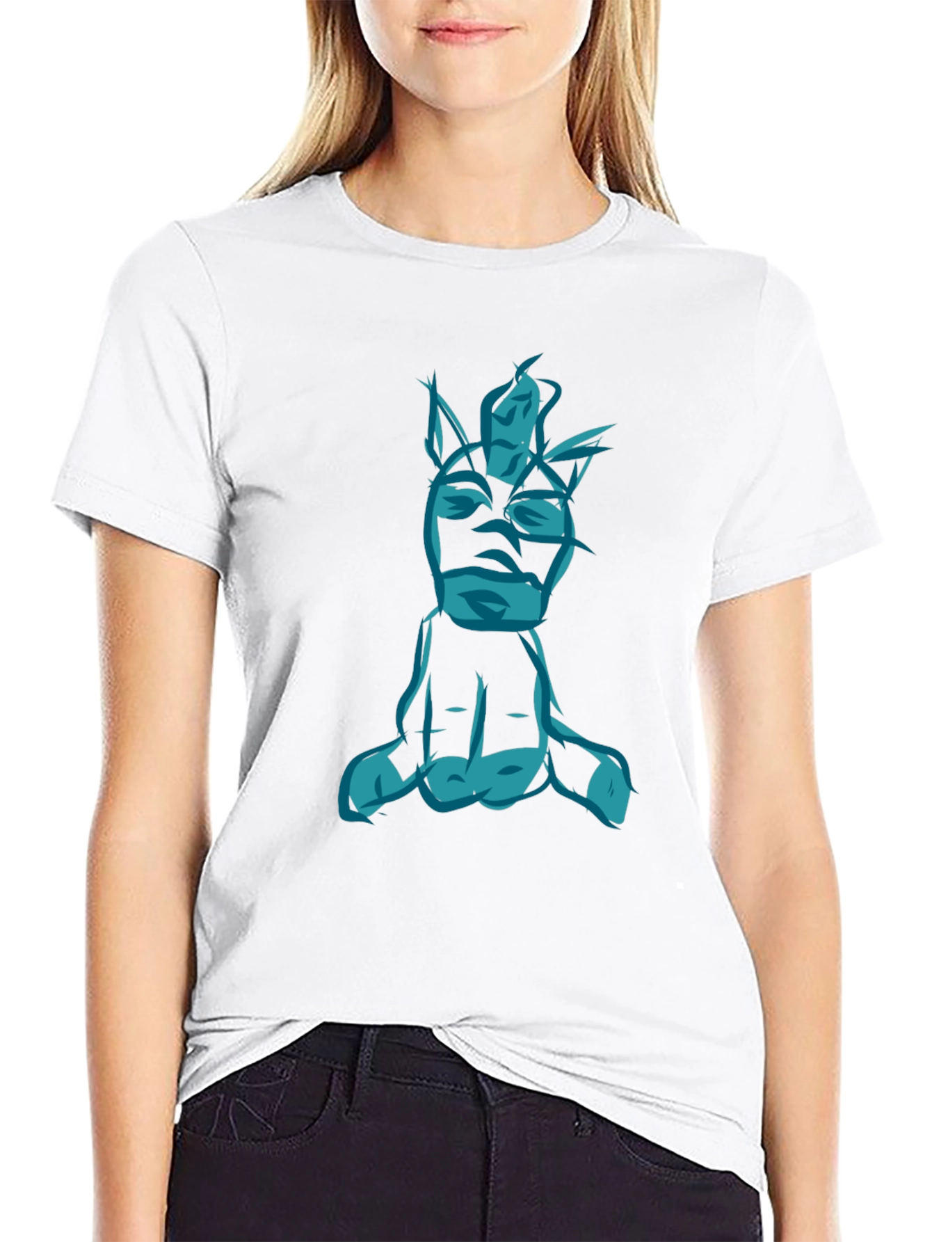 Abstract Blue Figure Graphic Black T-Shirt
